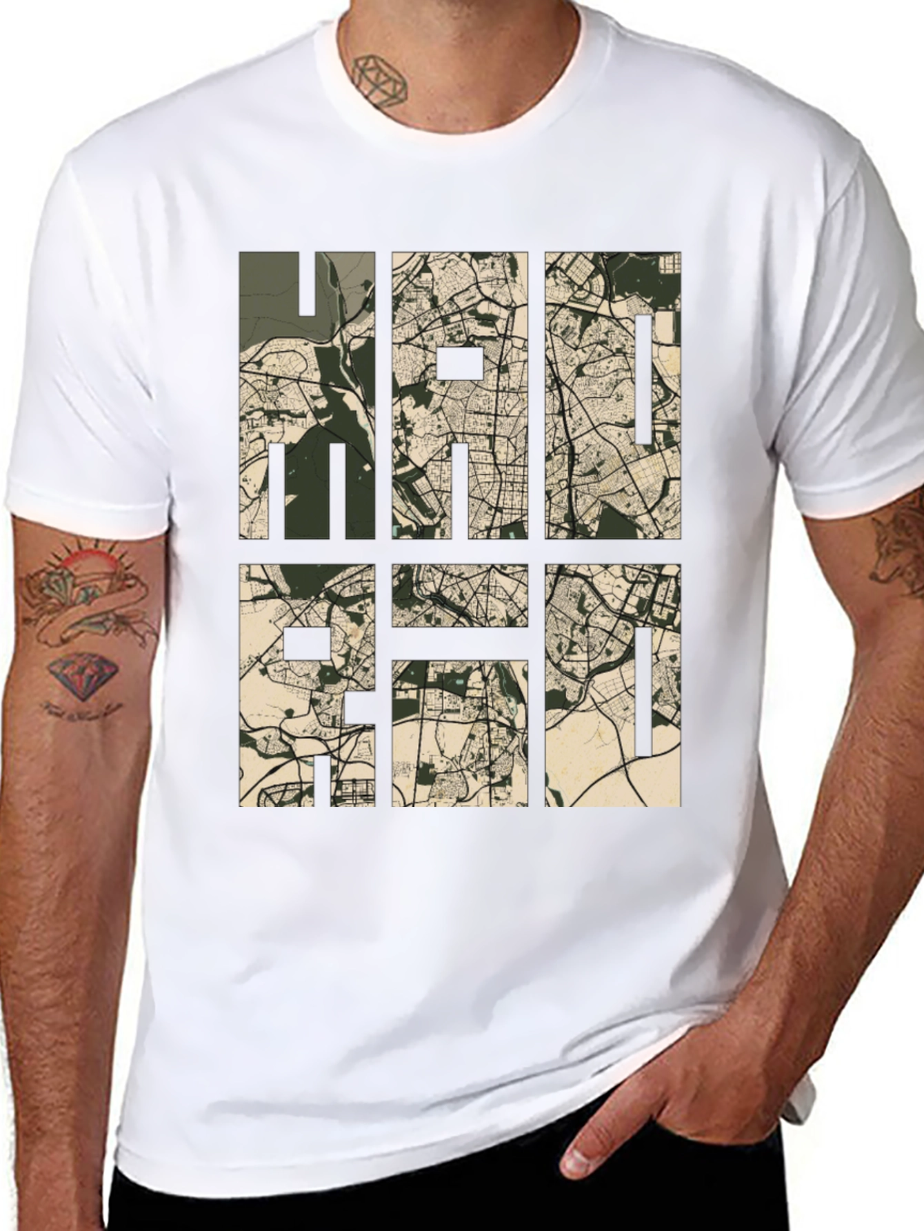 Stylish Map Design Tee - Black Casual T-Shirt