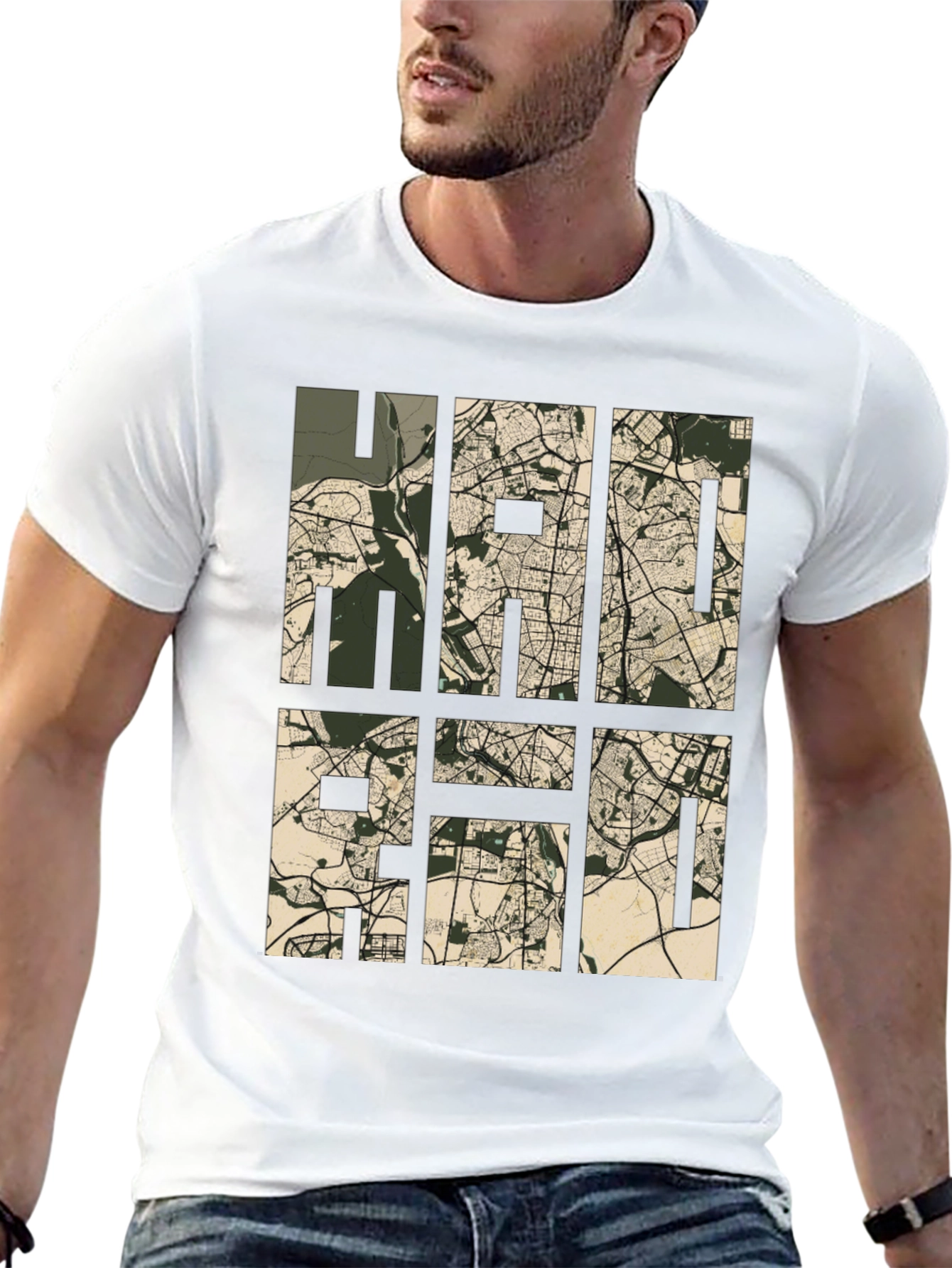 Stylish Map Design Tee - Black Casual T-Shirt