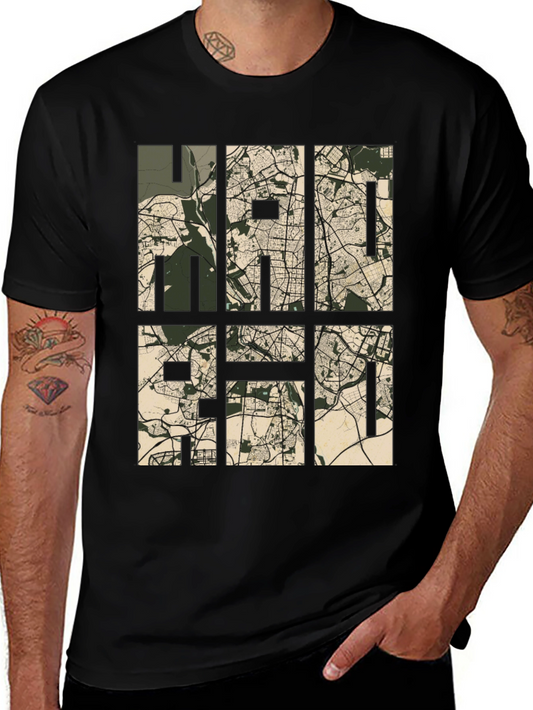Stylish Map Design Tee - Black Casual T-Shirt