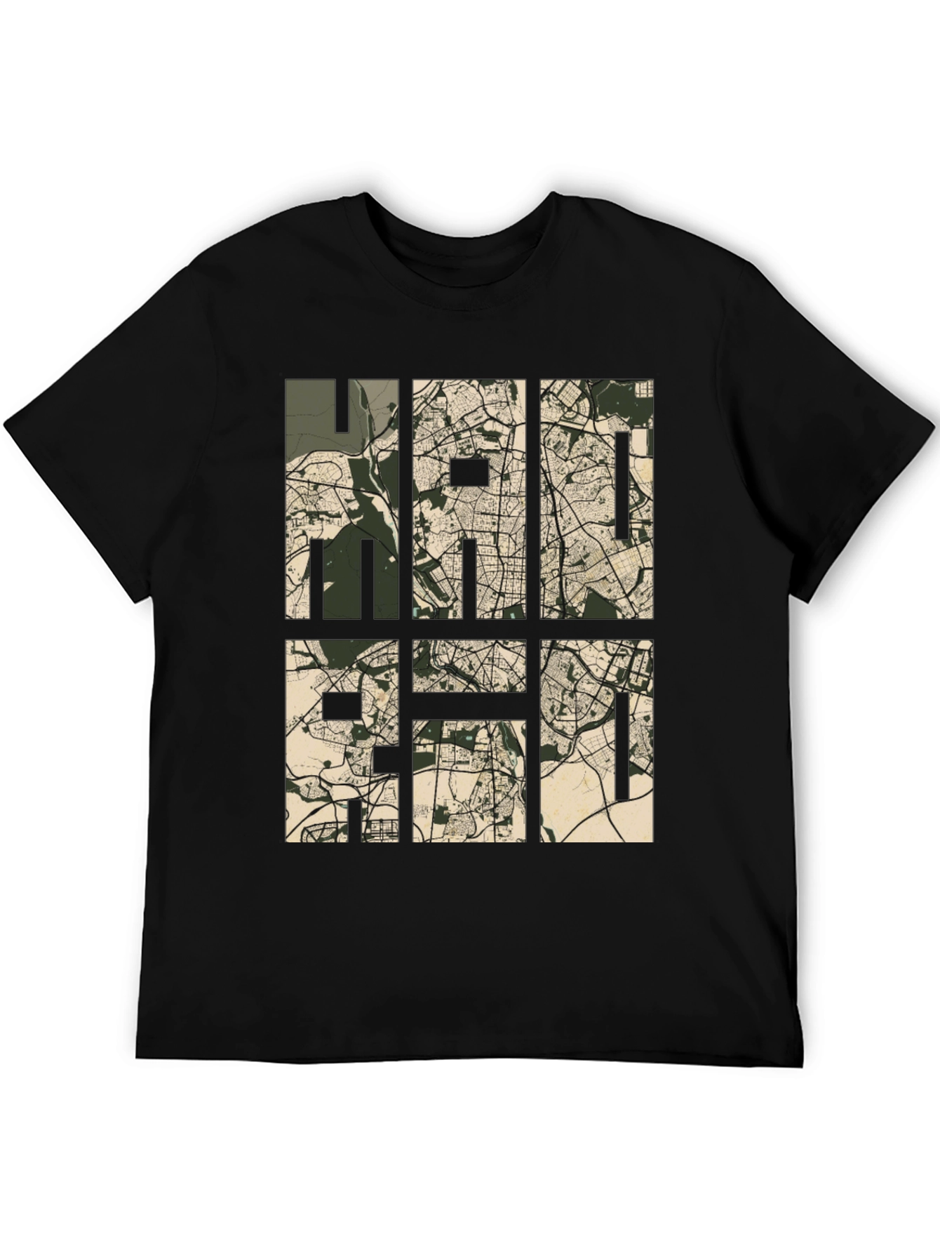 Stylish Map Design Tee - Black Casual T-Shirt