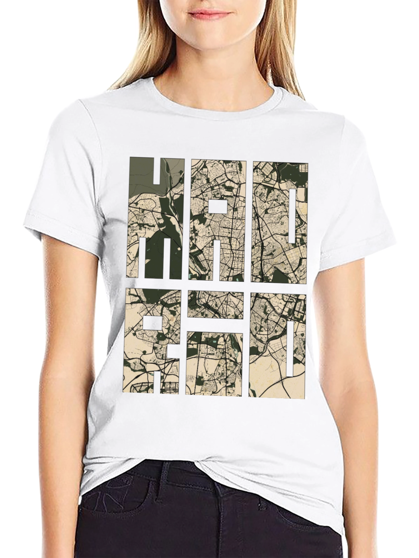 Stylish Map Design Tee - Black Casual T-Shirt