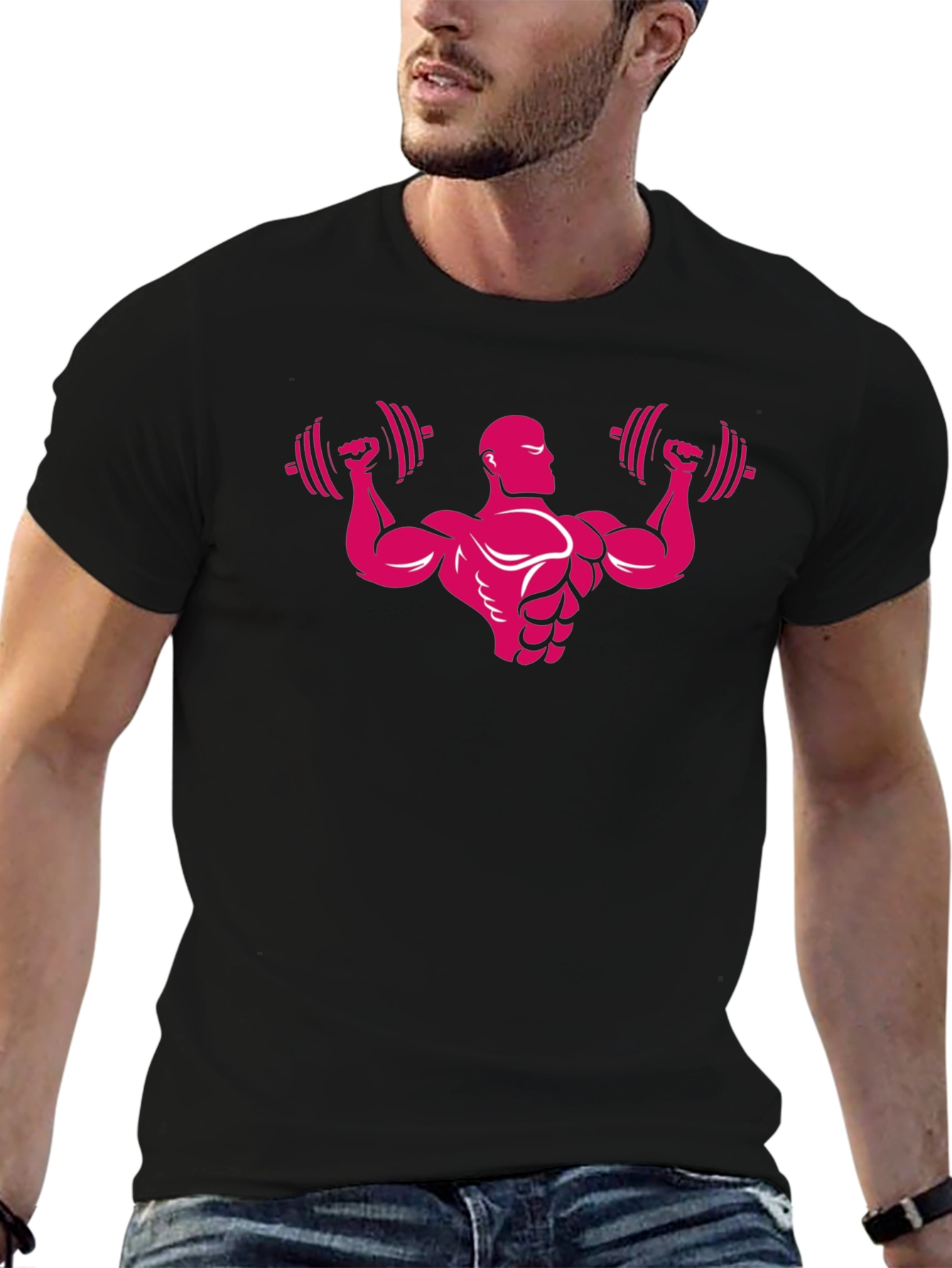 Mens Black Graphic Tee - Bodybuilder Design