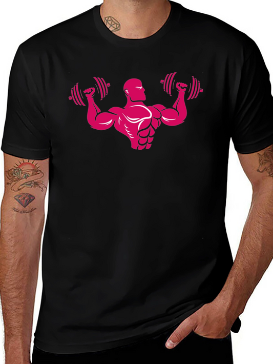 Mens Black Graphic Tee - Bodybuilder Design