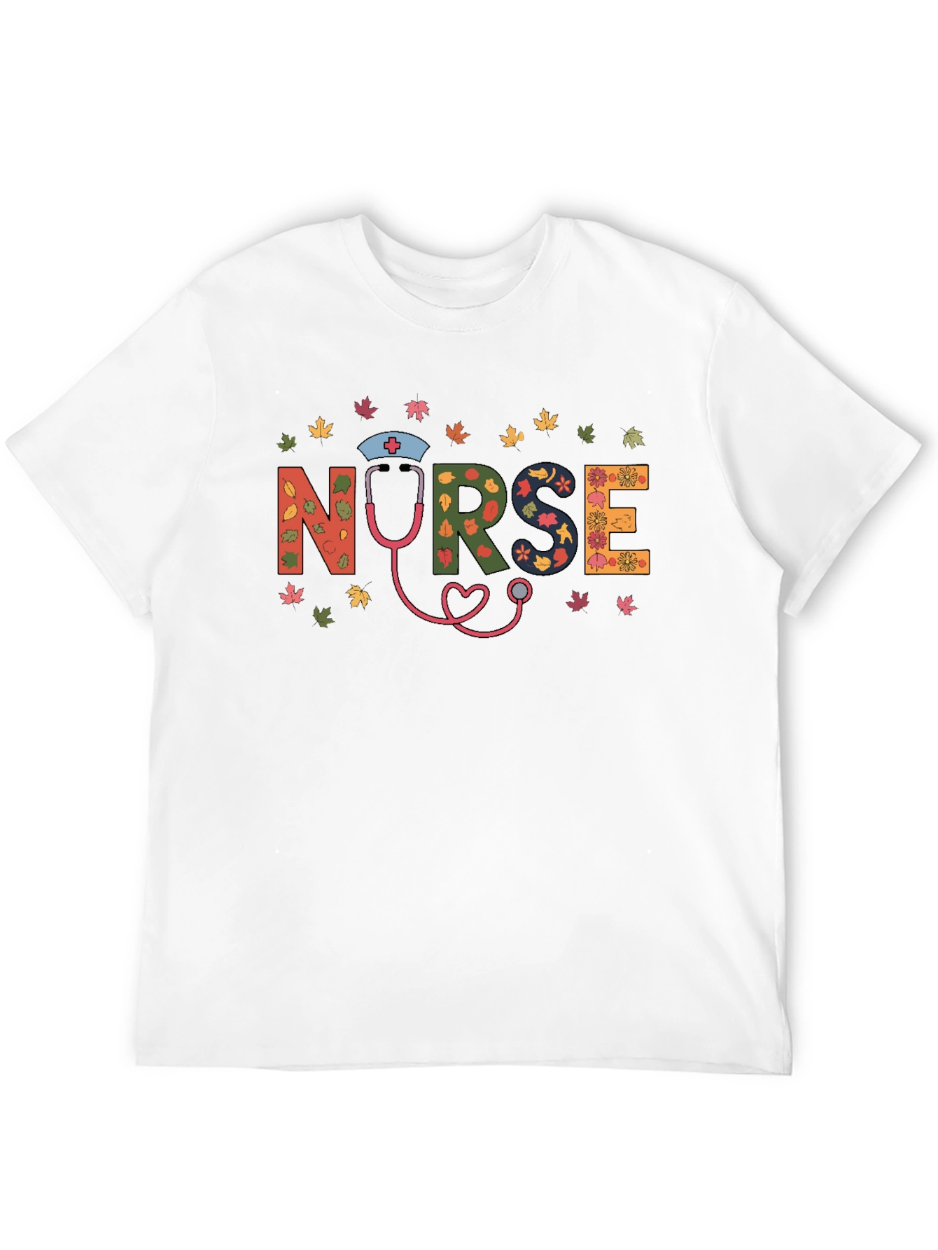 Fall Nurse Graphic Tee - Autumn Leaves Design