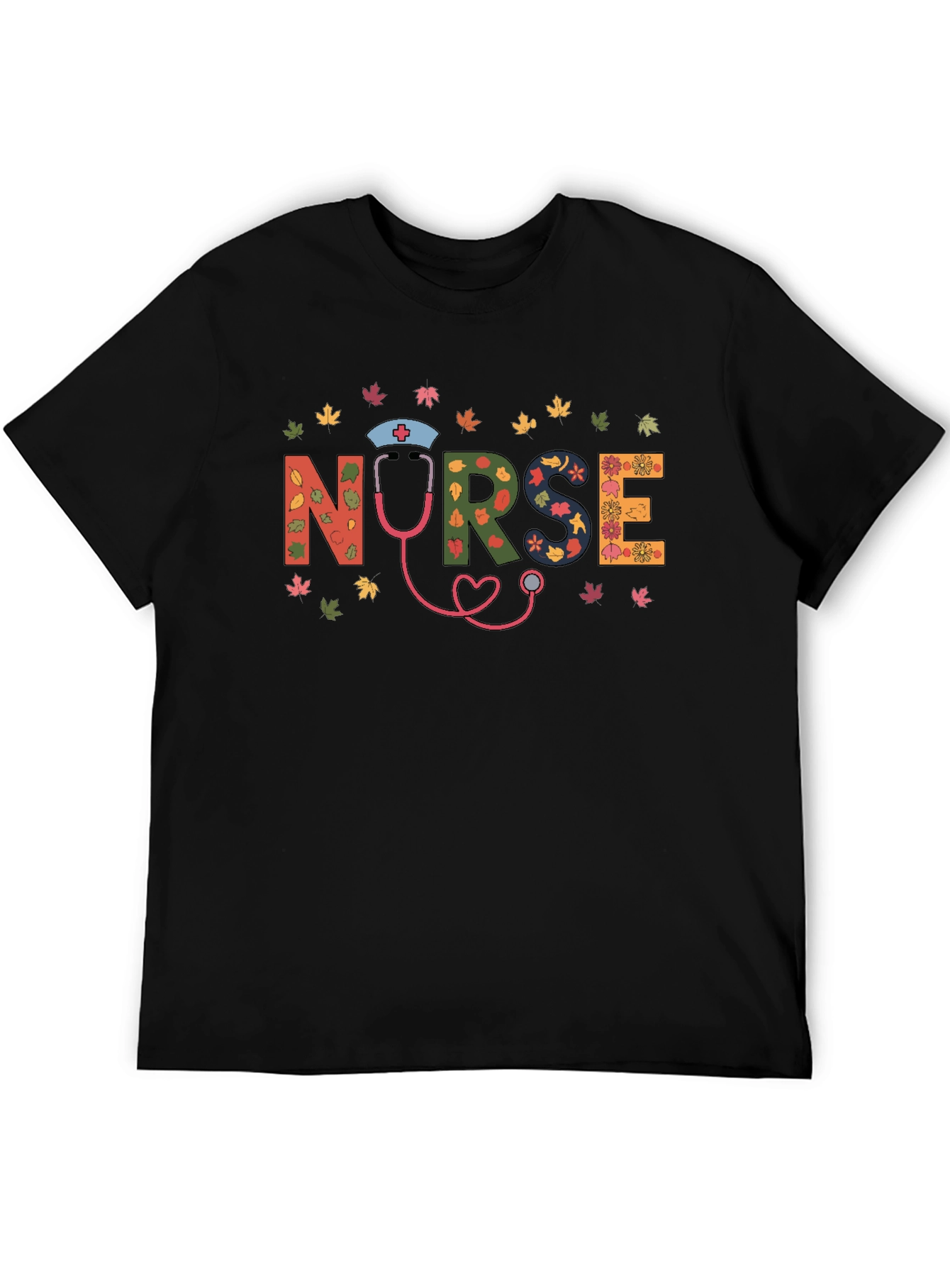 Fall Nurse Graphic Tee - Autumn Leaves Design