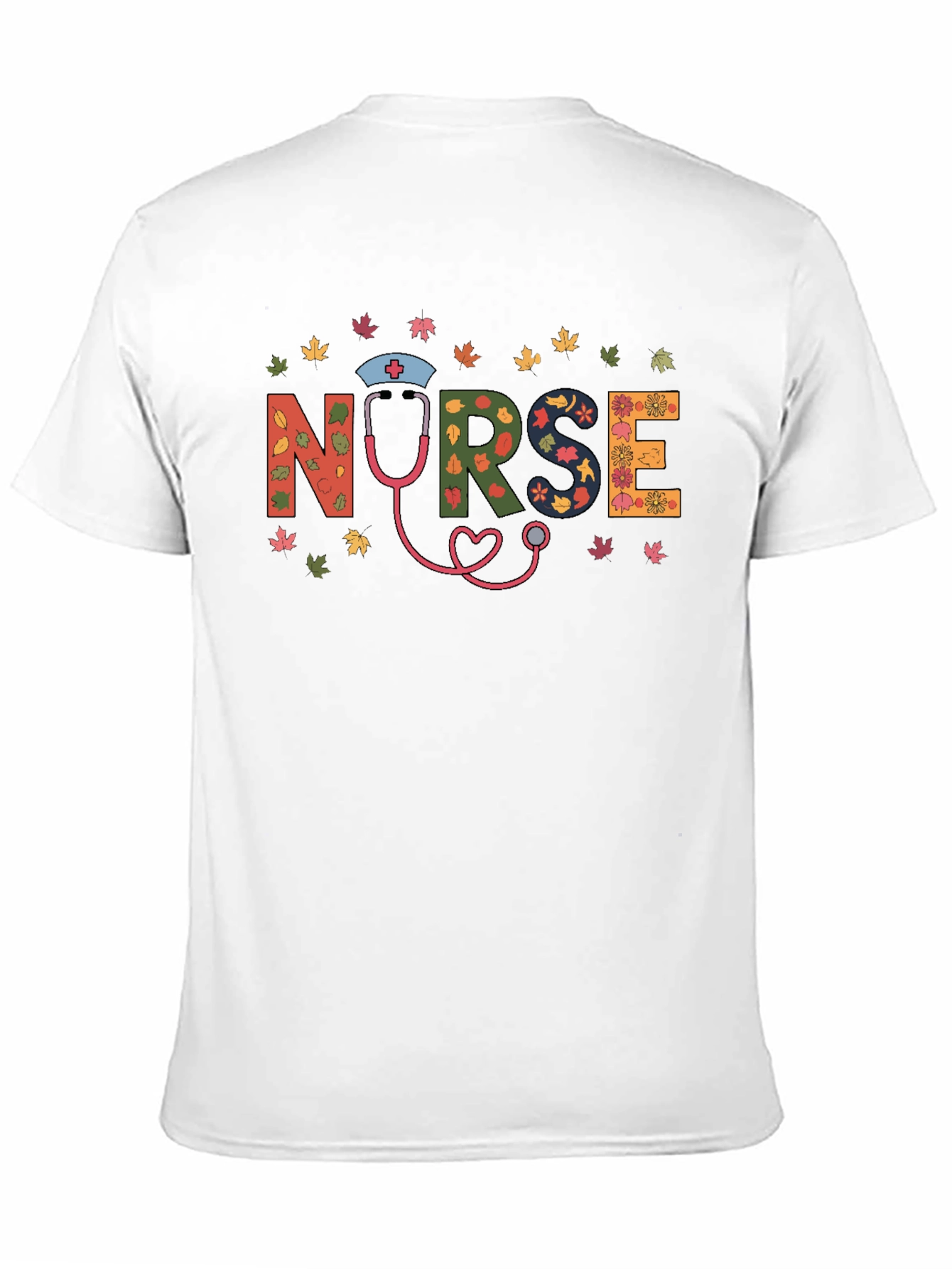 Fall Nurse Graphic Tee - Autumn Leaves Design