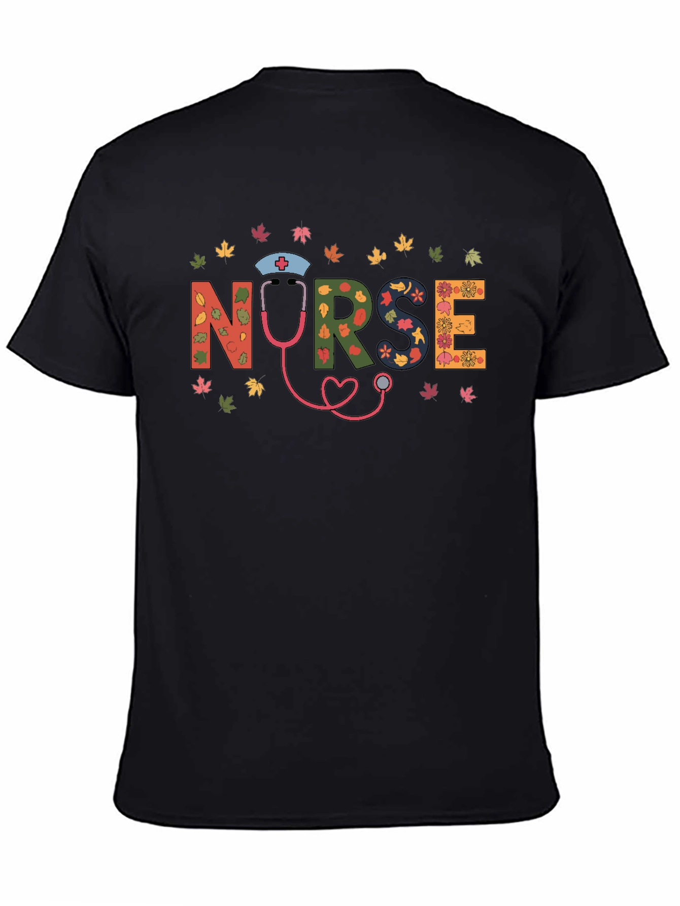 Fall Nurse Graphic Tee - Autumn Leaves Design