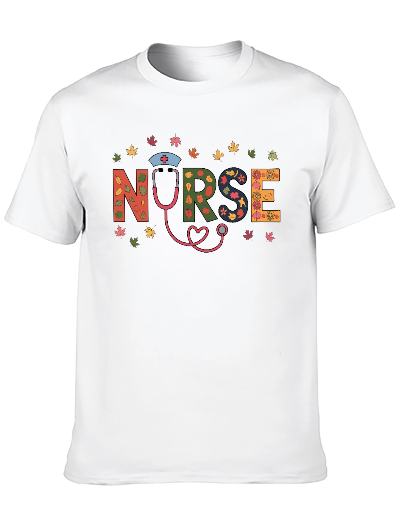 Fall Nurse Graphic Tee - Autumn Leaves Design