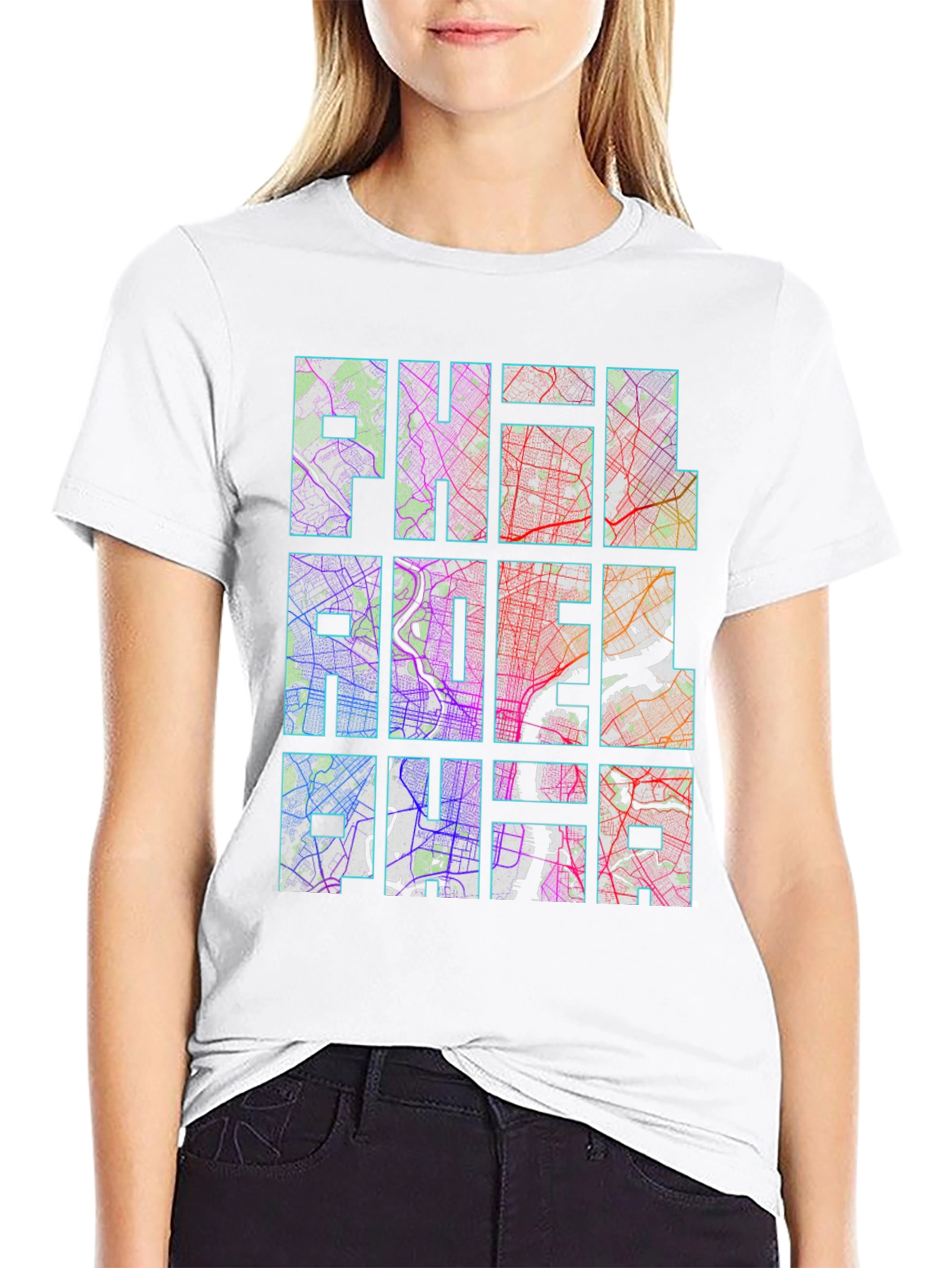 Philadelphia City Map Graphic Print Mens T-Shirt