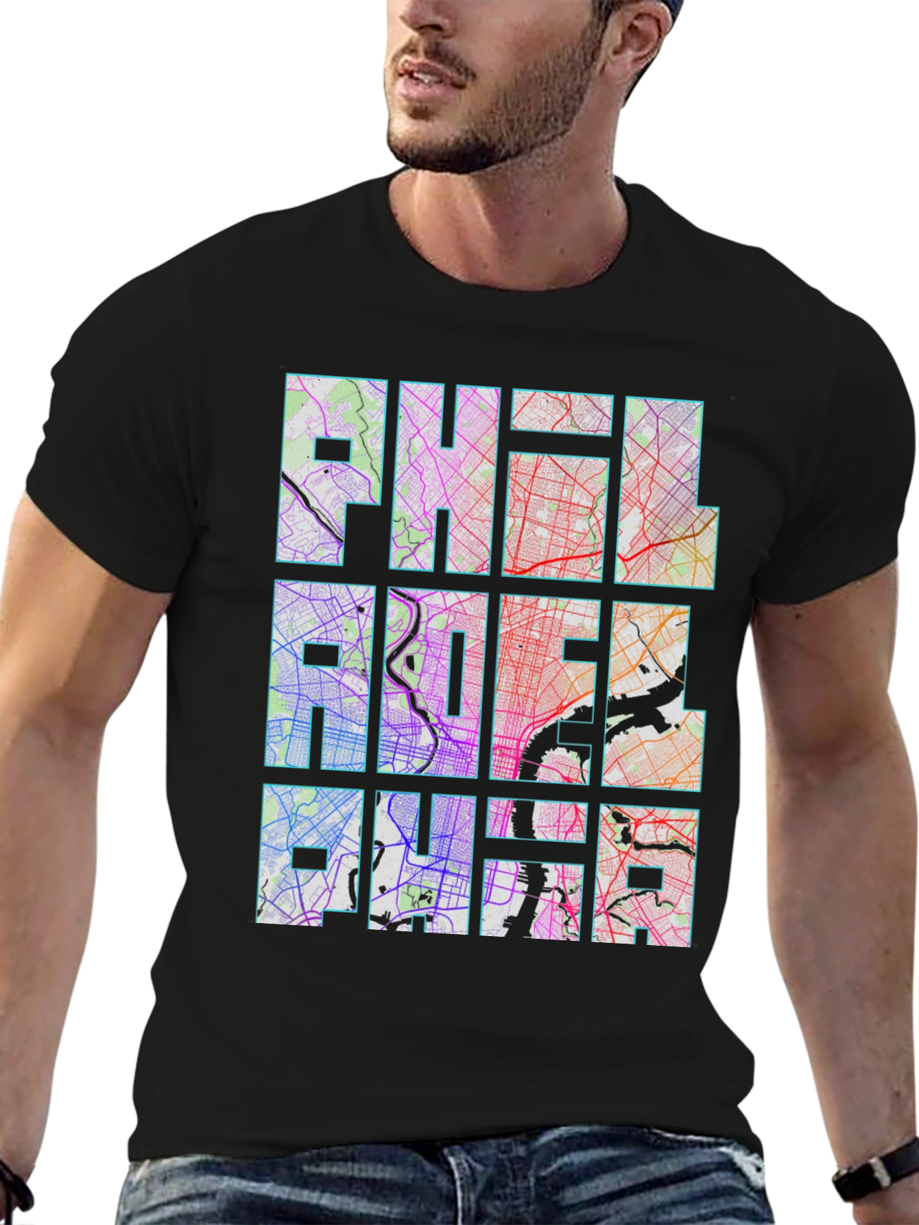 Philadelphia City Map Graphic Print Mens T-Shirt