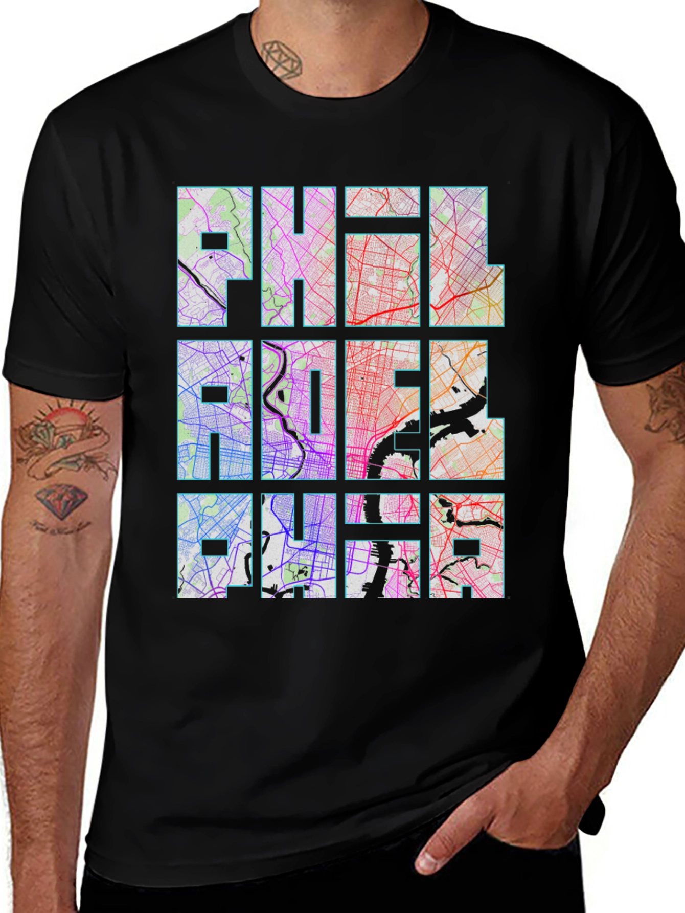 Philadelphia City Map Graphic Print Mens T-Shirt