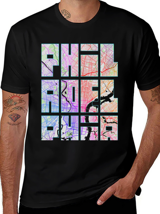 Philadelphia City Map Graphic Print Mens T-Shirt