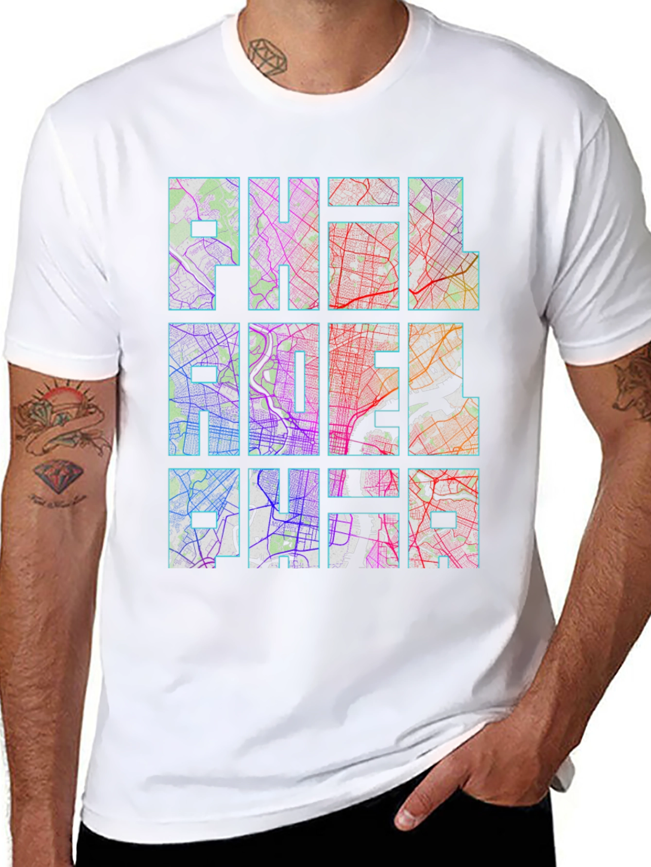 Philadelphia City Map Graphic Print Mens T-Shirt