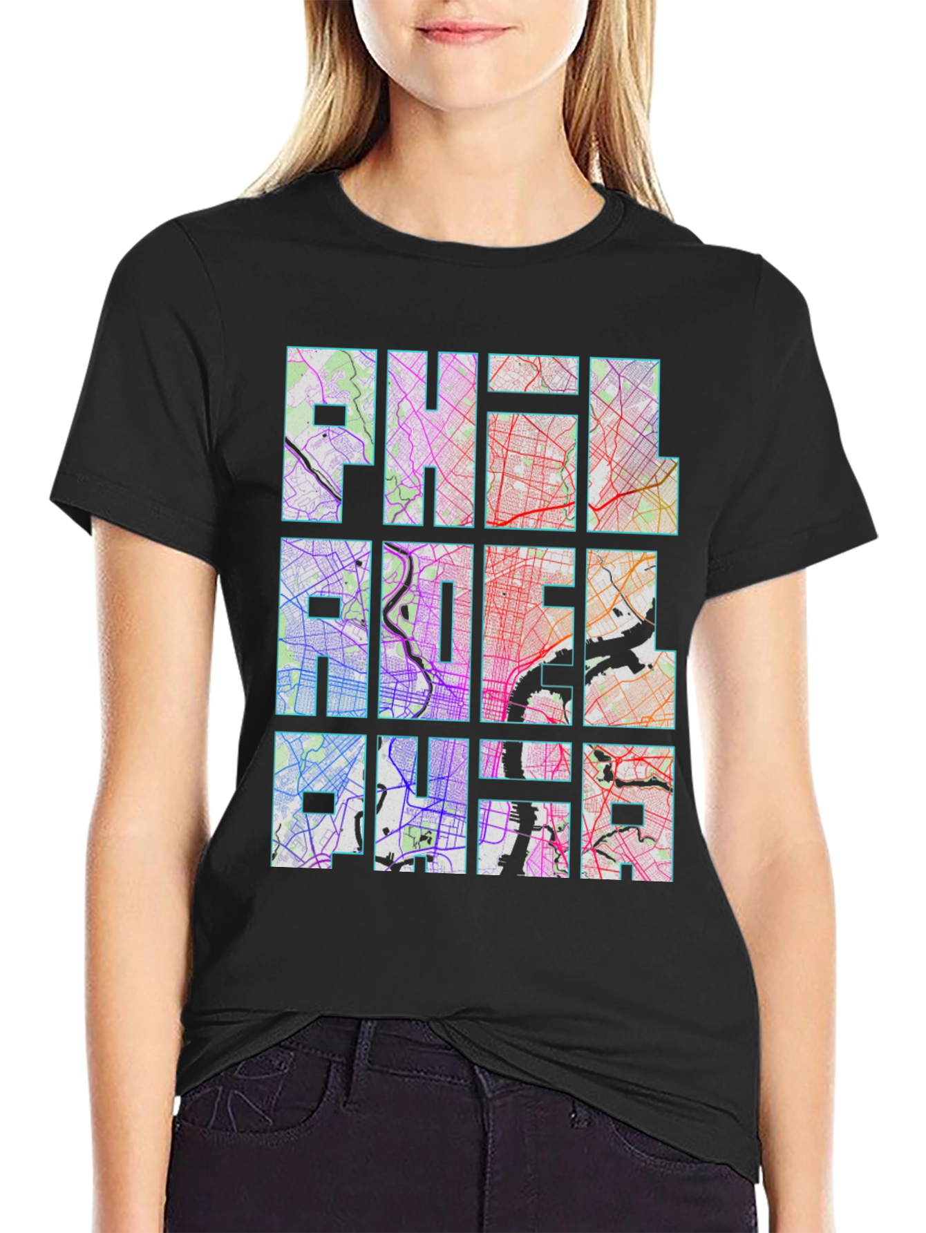 Philadelphia City Map Graphic Print Mens T-Shirt