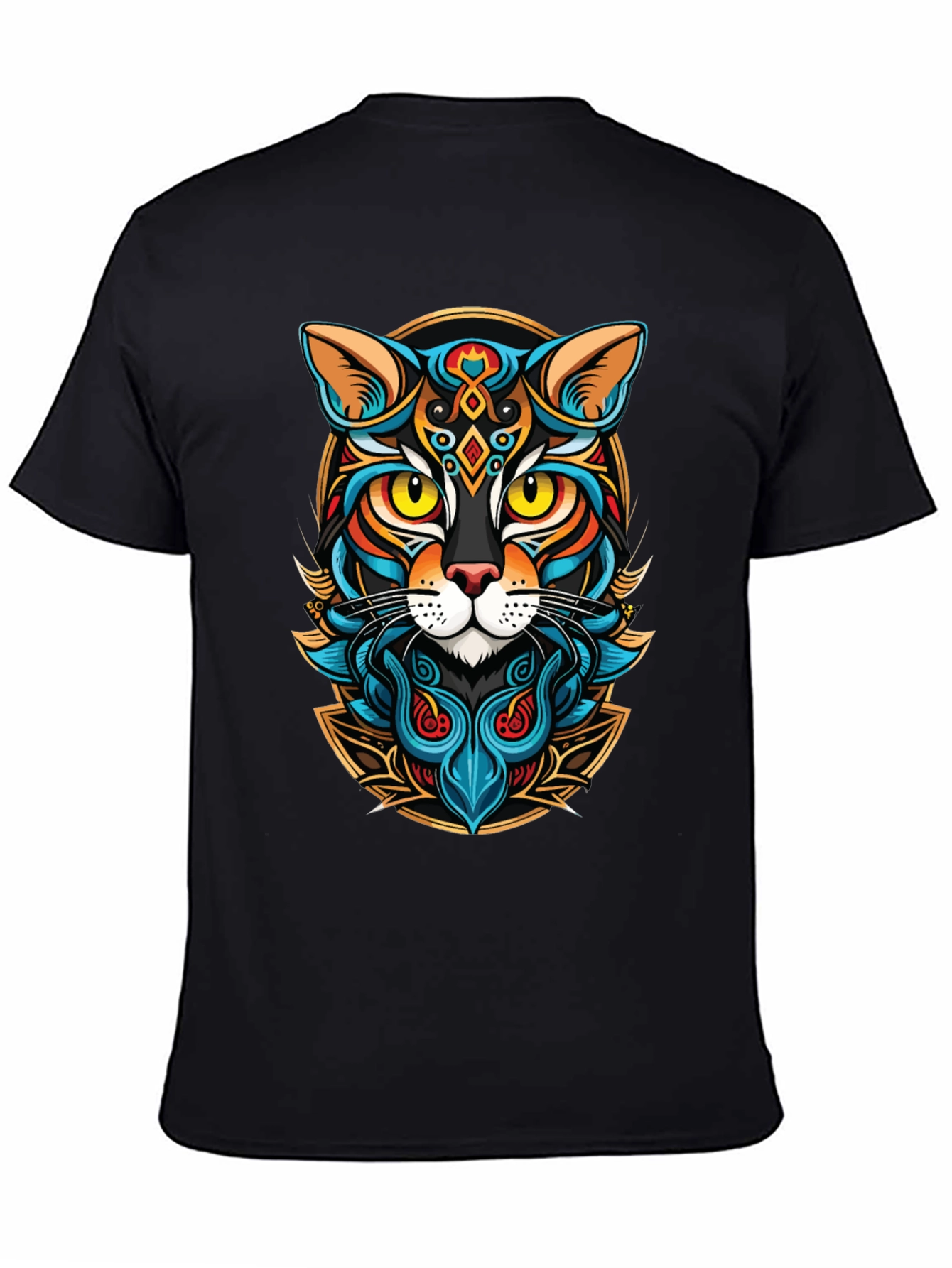 Artistic Cat Graphic Black T-Shirt