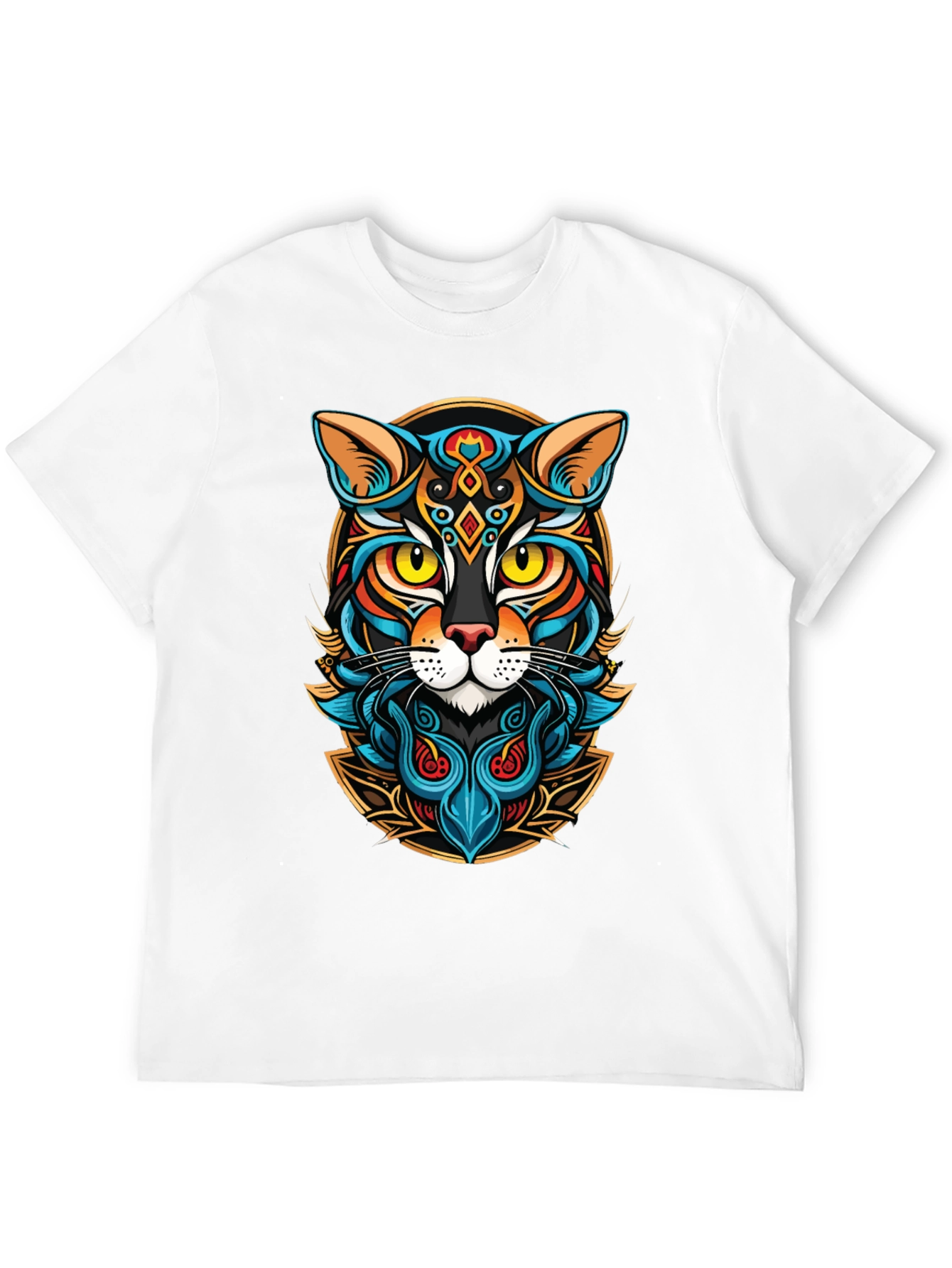 Artistic Cat Graphic Black T-Shirt