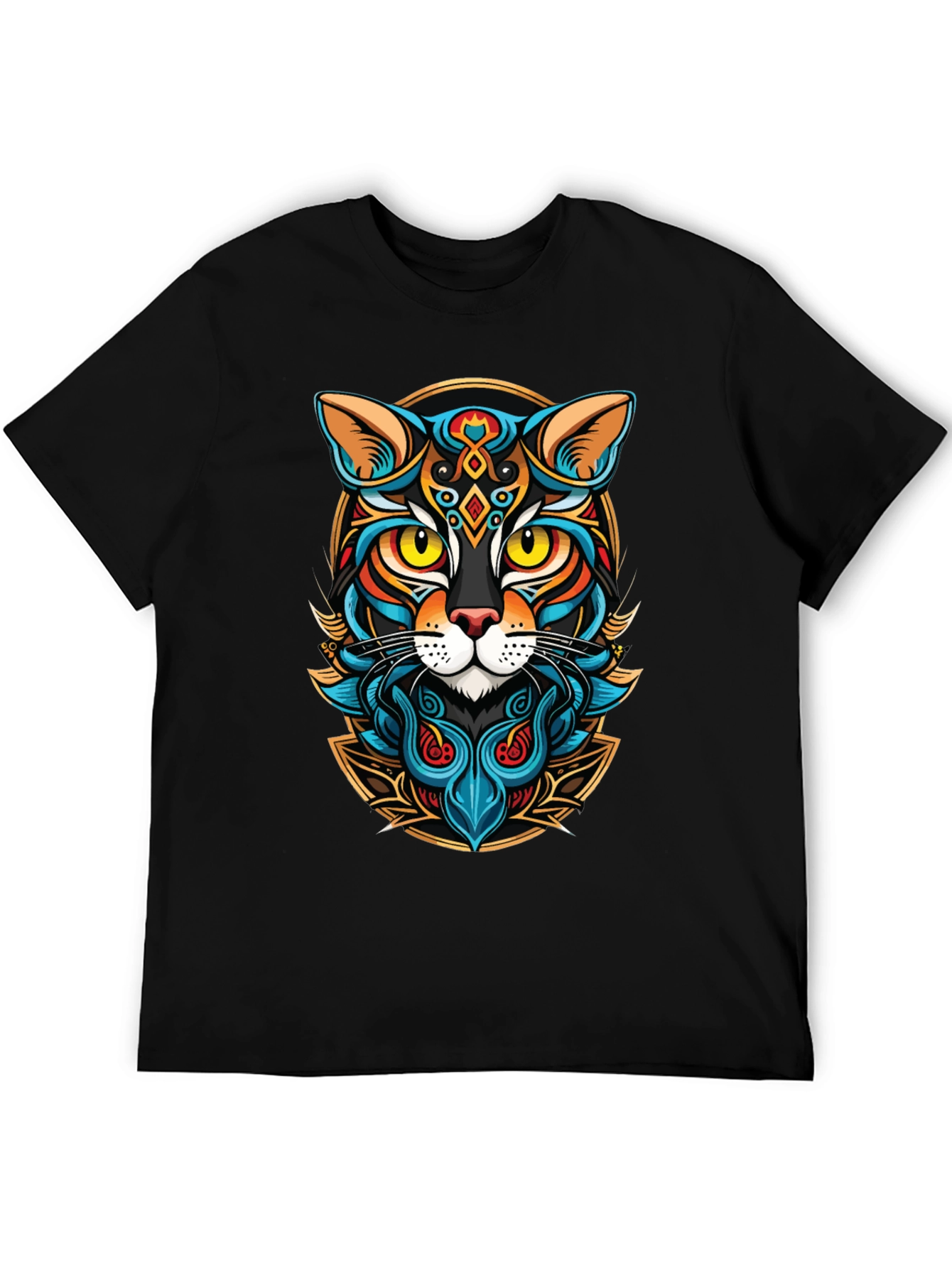Artistic Cat Graphic Black T-Shirt