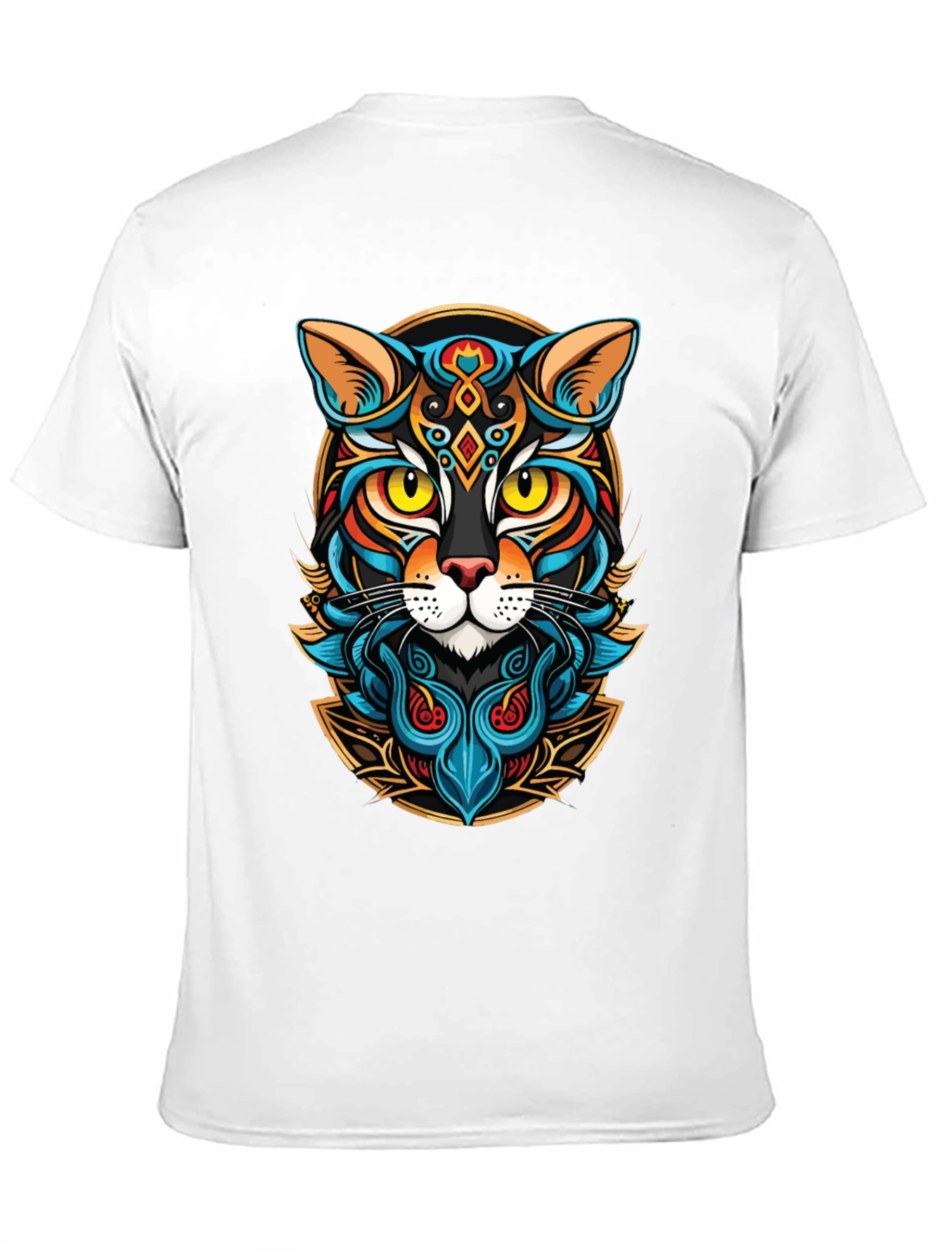 Artistic Cat Graphic Black T-Shirt