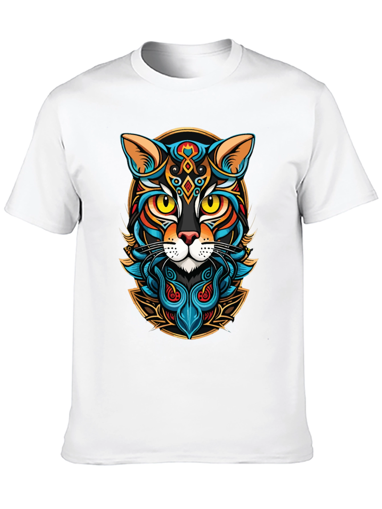 Artistic Cat Graphic Black T-Shirt