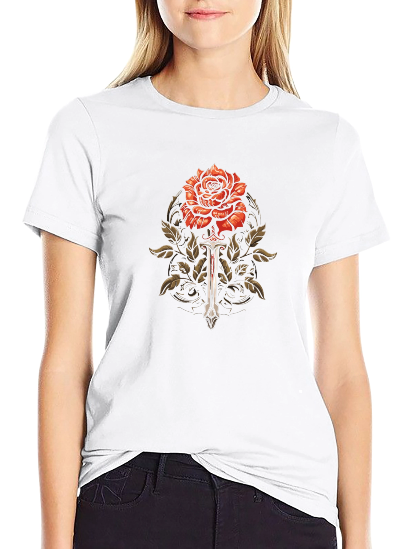 Rose & Sword Graphic T-Shirt - Black