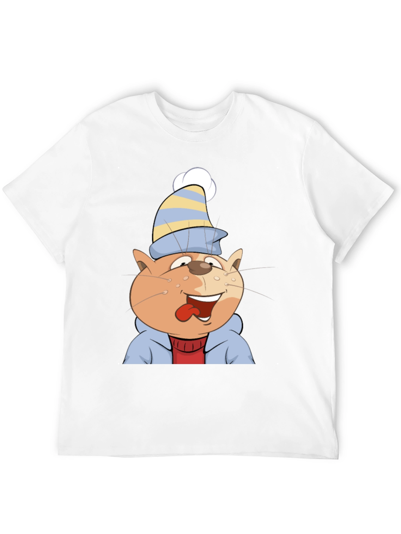 Cartoon Cat Graphic Tee - Black Cotton Casual Shirt
