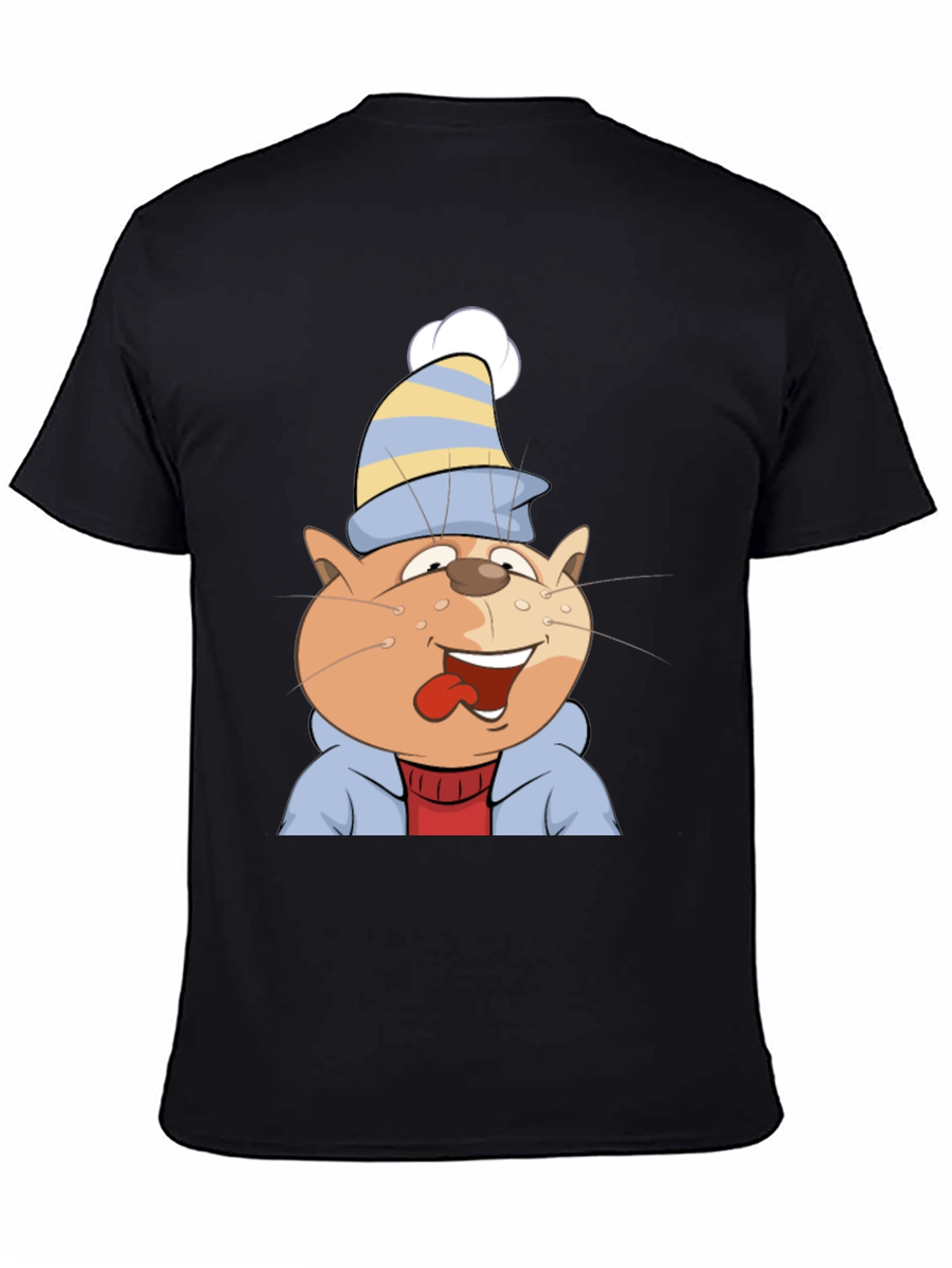 Cartoon Cat Graphic Tee - Black Cotton Casual Shirt