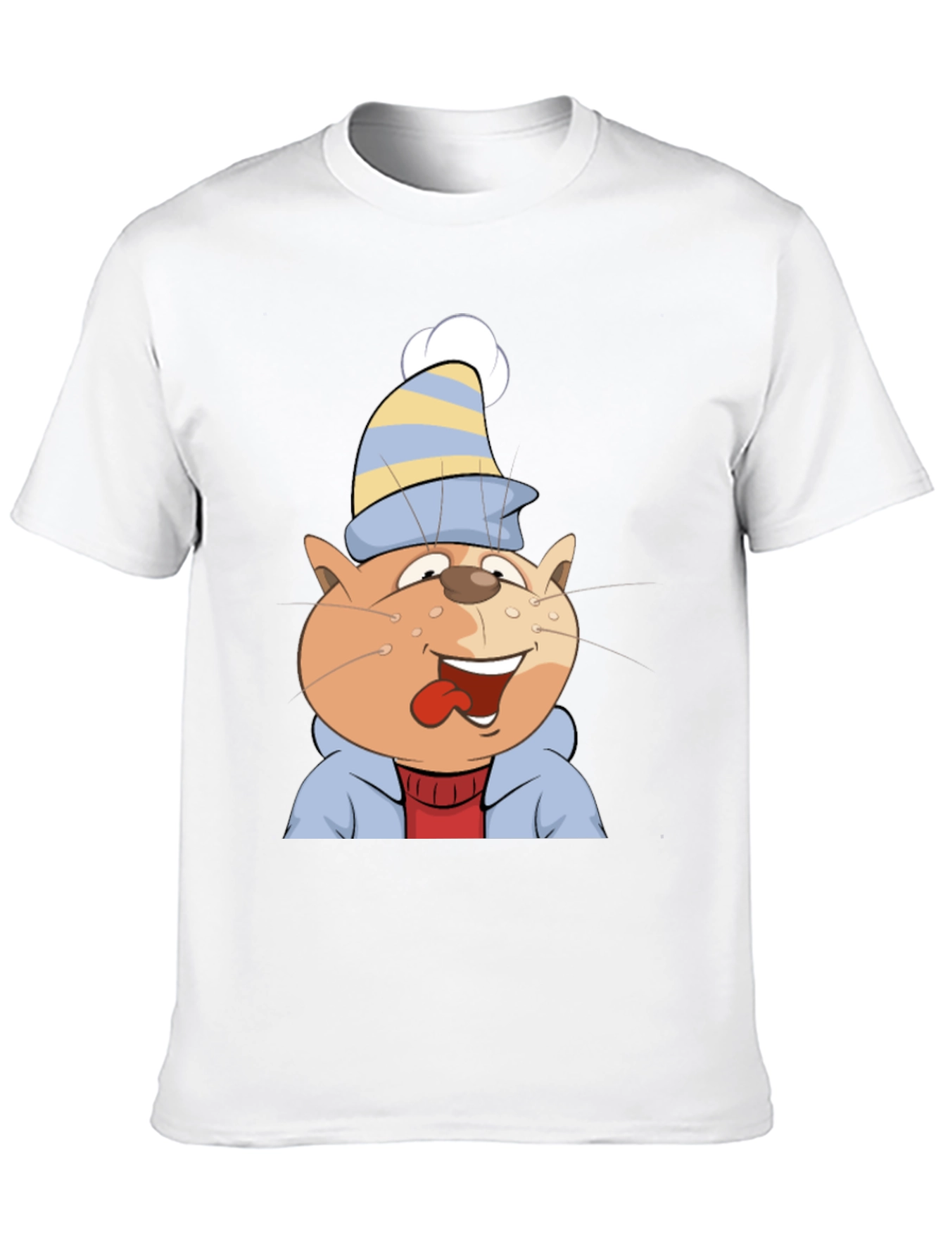 Cartoon Cat Graphic Tee - Black Cotton Casual Shirt