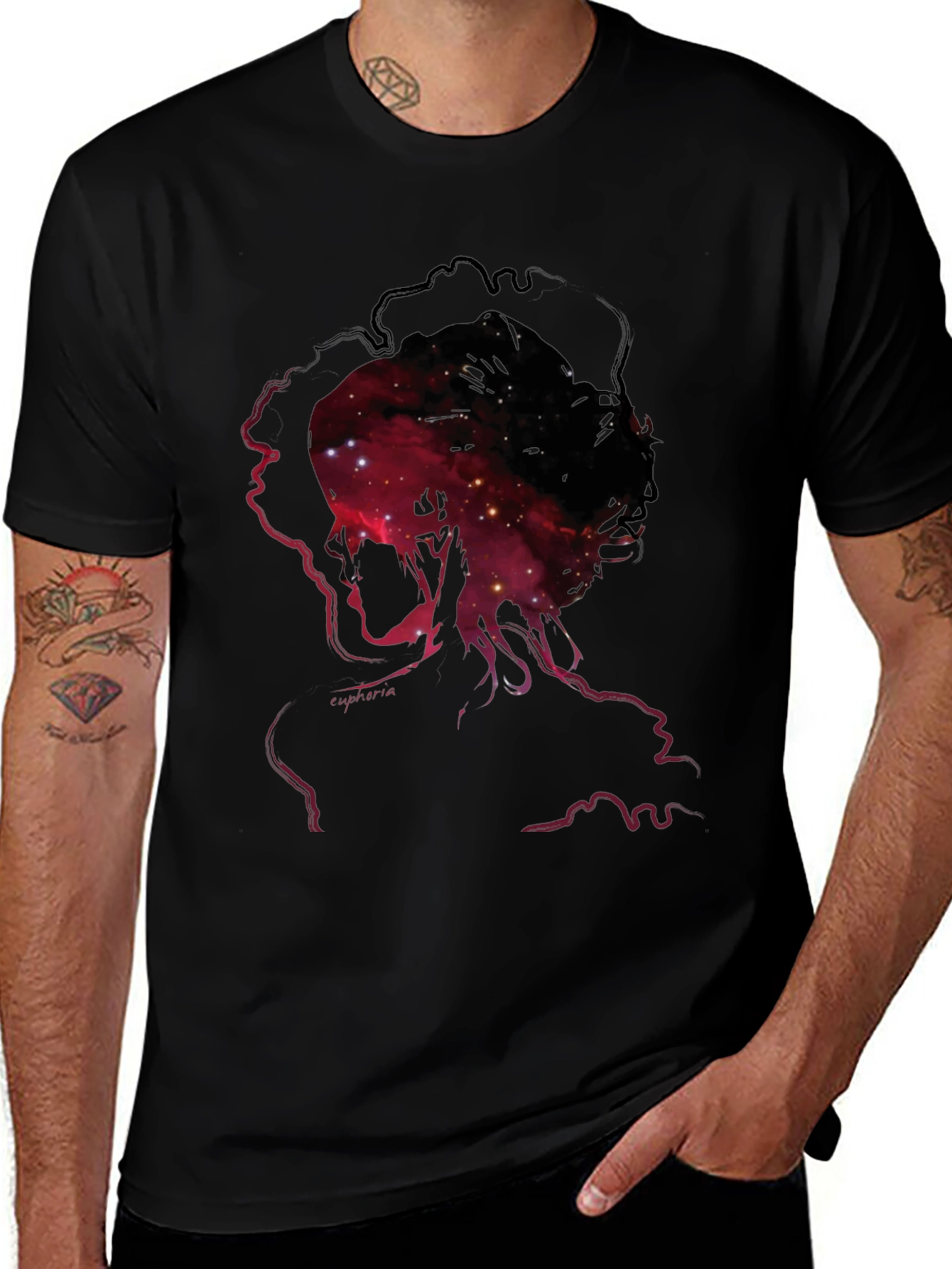 Nebula Silhouette Graphic Print Mens Black T-Shirt