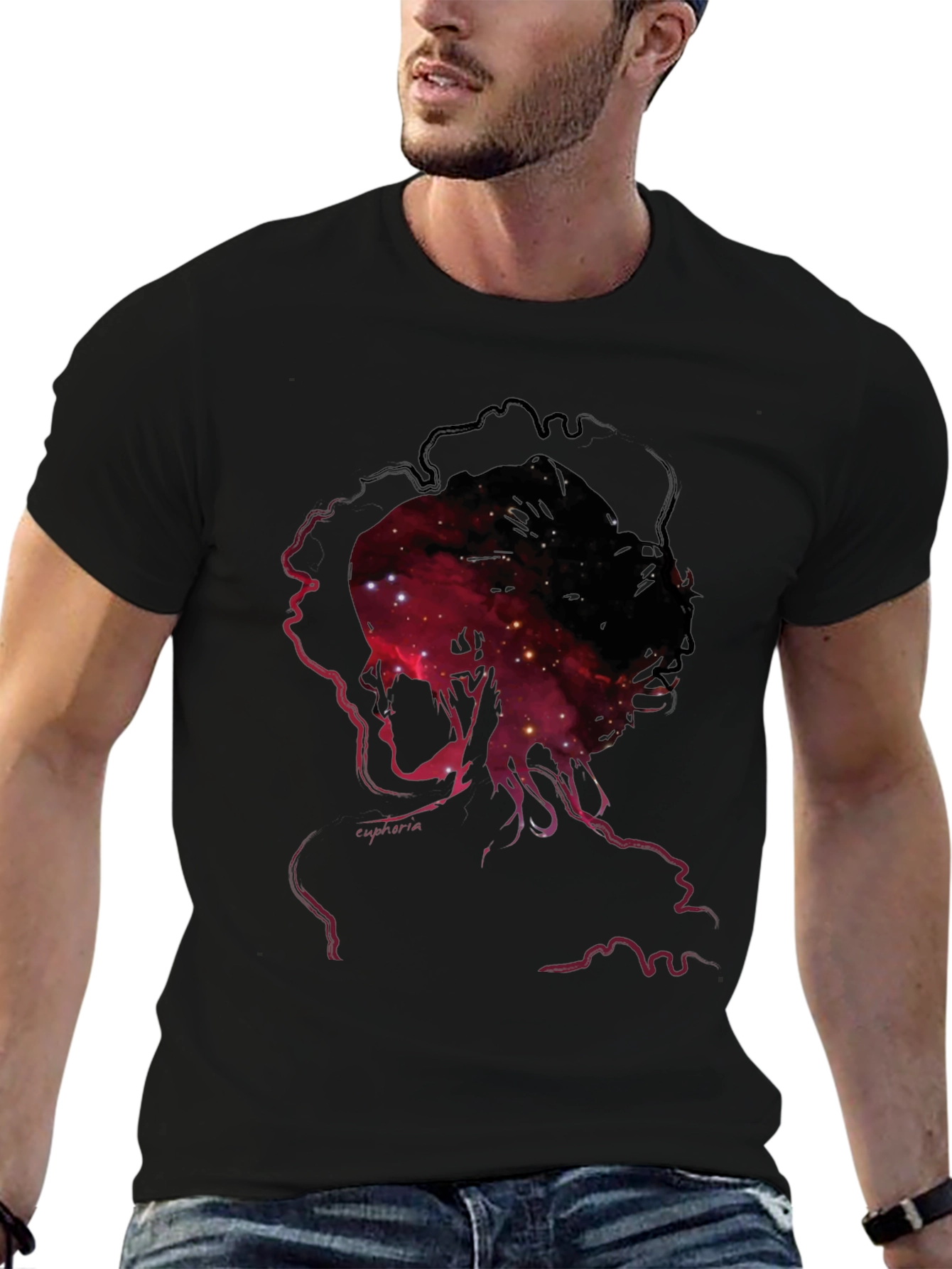 Nebula Silhouette Graphic Print Mens Black T-Shirt