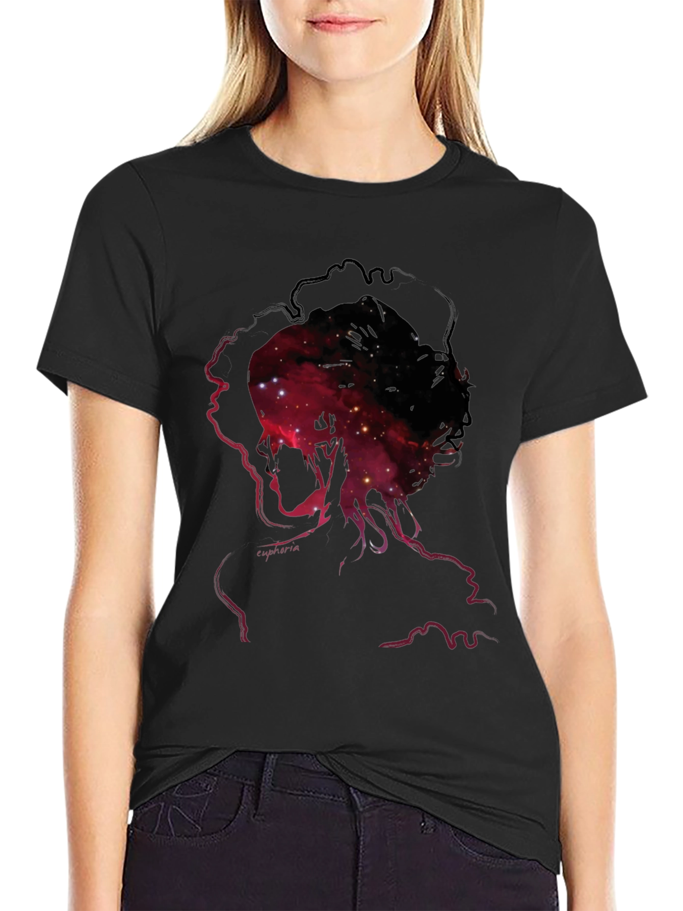 Nebula Silhouette Graphic Print Mens Black T-Shirt