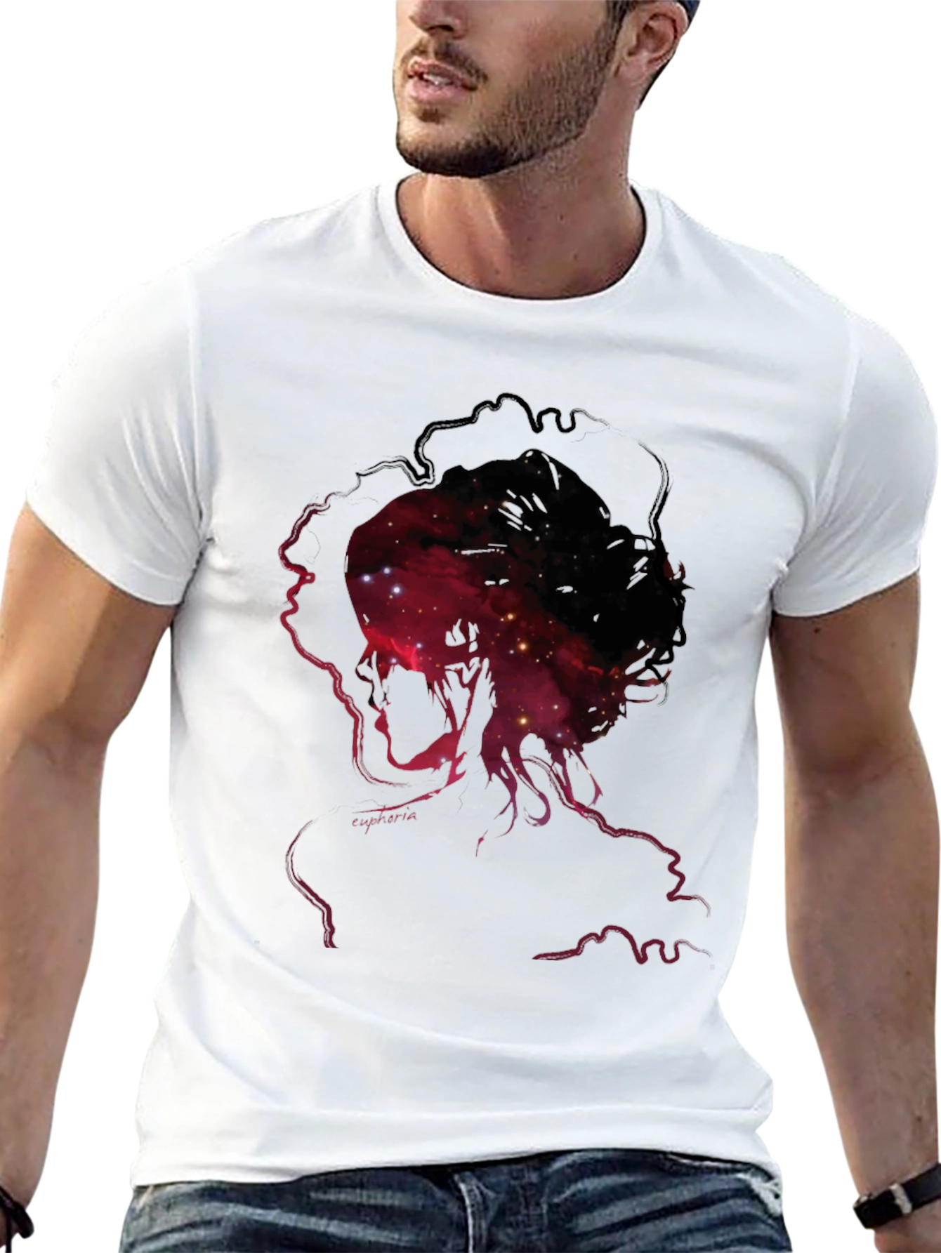 Nebula Silhouette Graphic Print Mens Black T-Shirt