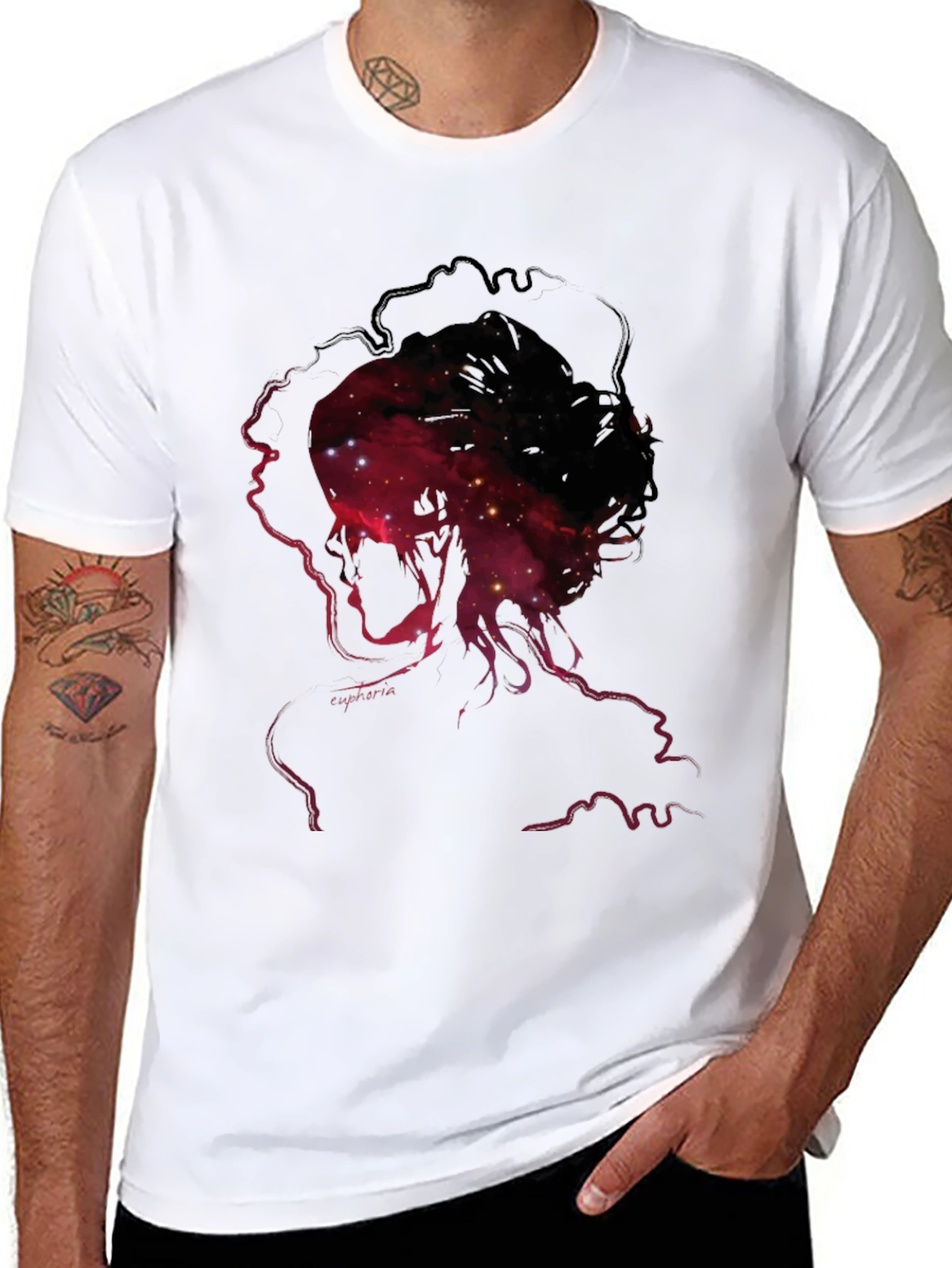 Nebula Silhouette Graphic Print Mens Black T-Shirt