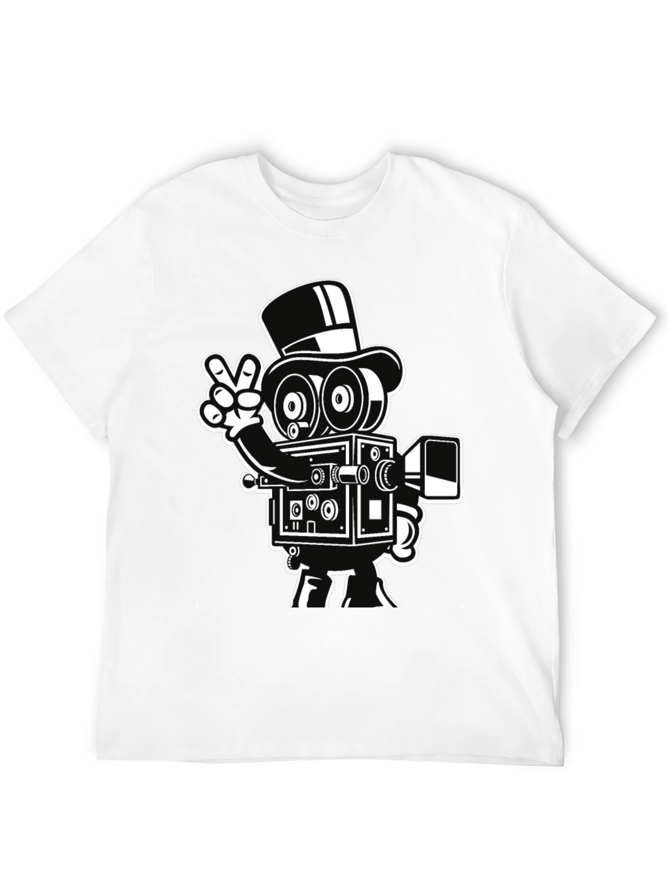 Retro Camera Cartoon Graphic T-Shirt - Black