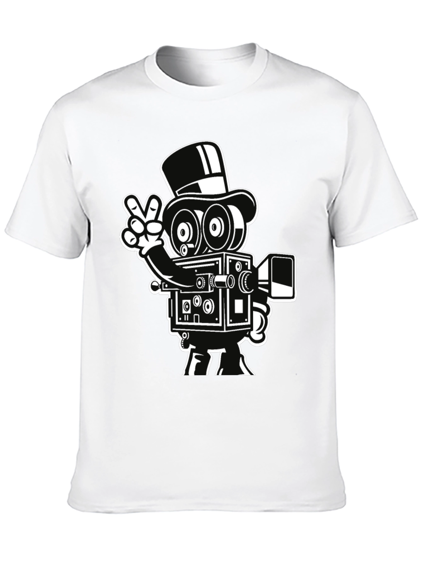 Retro Camera Cartoon Graphic T-Shirt - Black