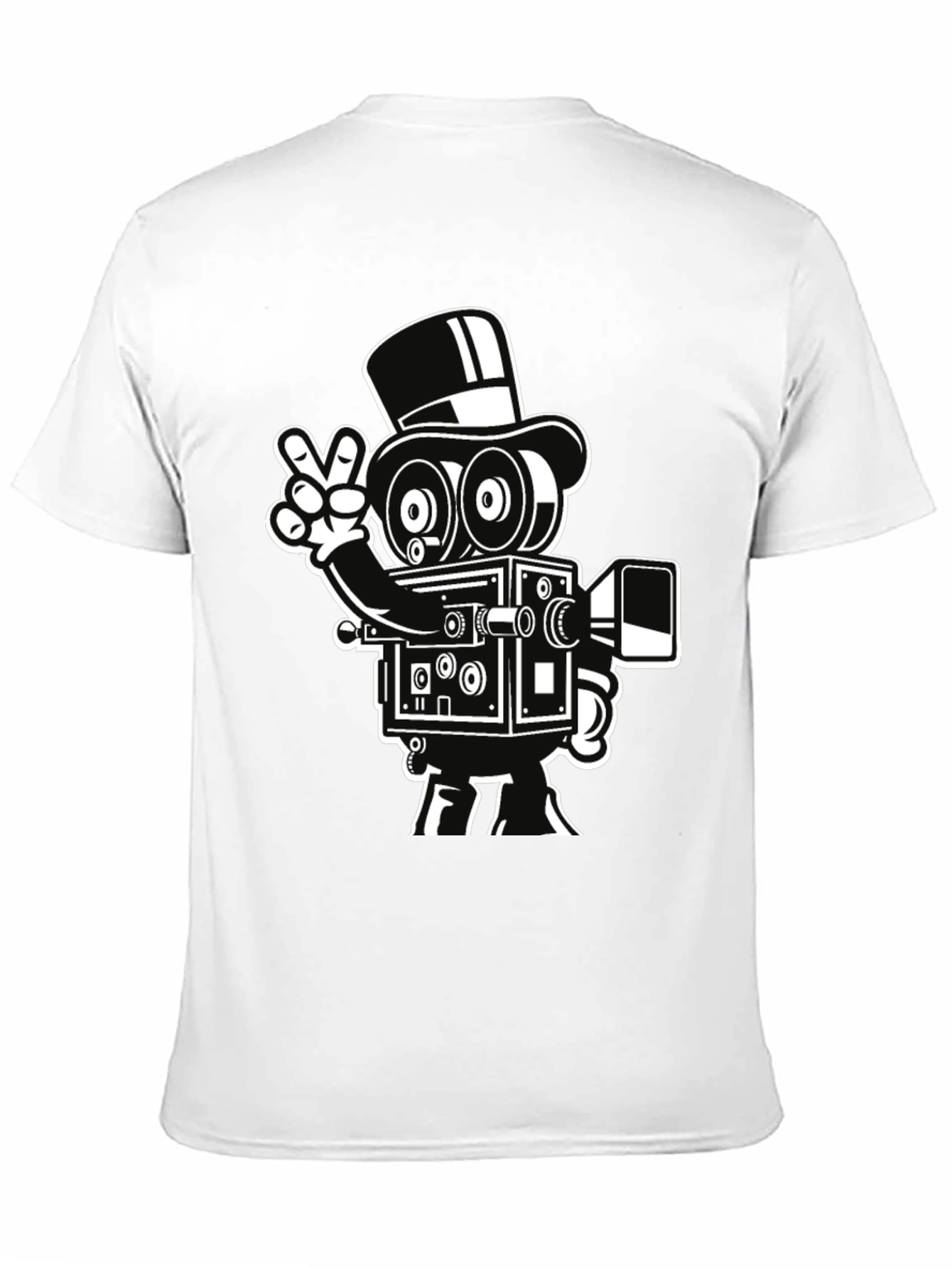 Retro Camera Cartoon Graphic T-Shirt - Black
