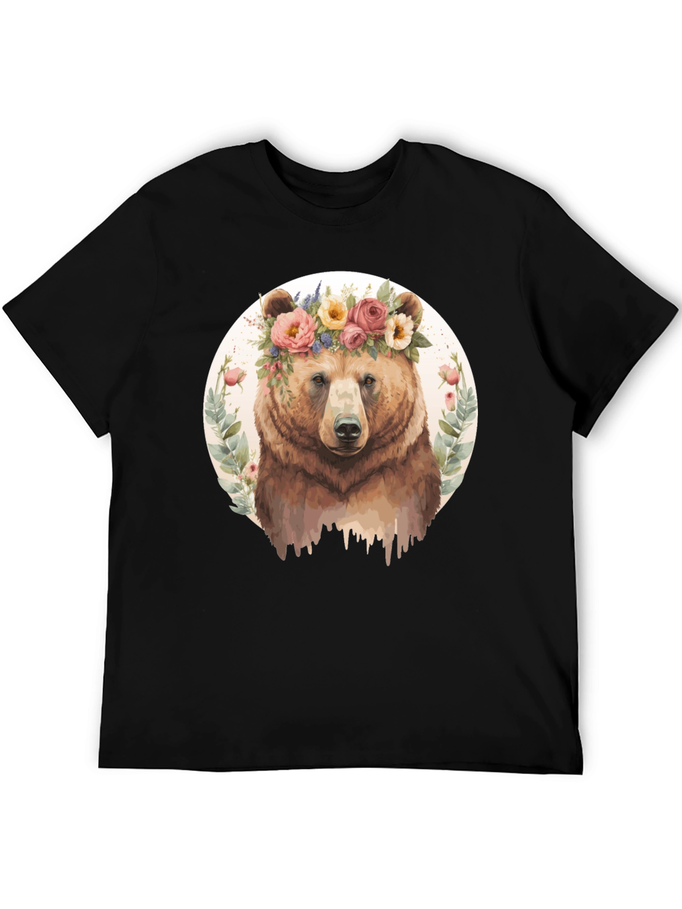 Floral Bear Graphic Tee - Mens Black T-Shirt