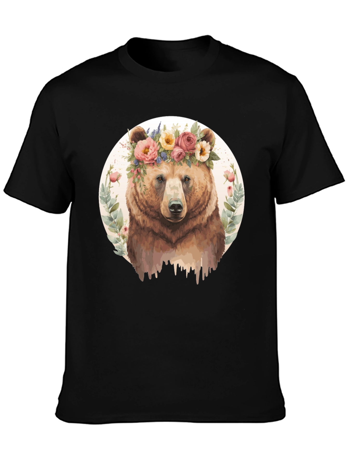 Floral Bear Graphic Tee - Mens Black T-Shirt