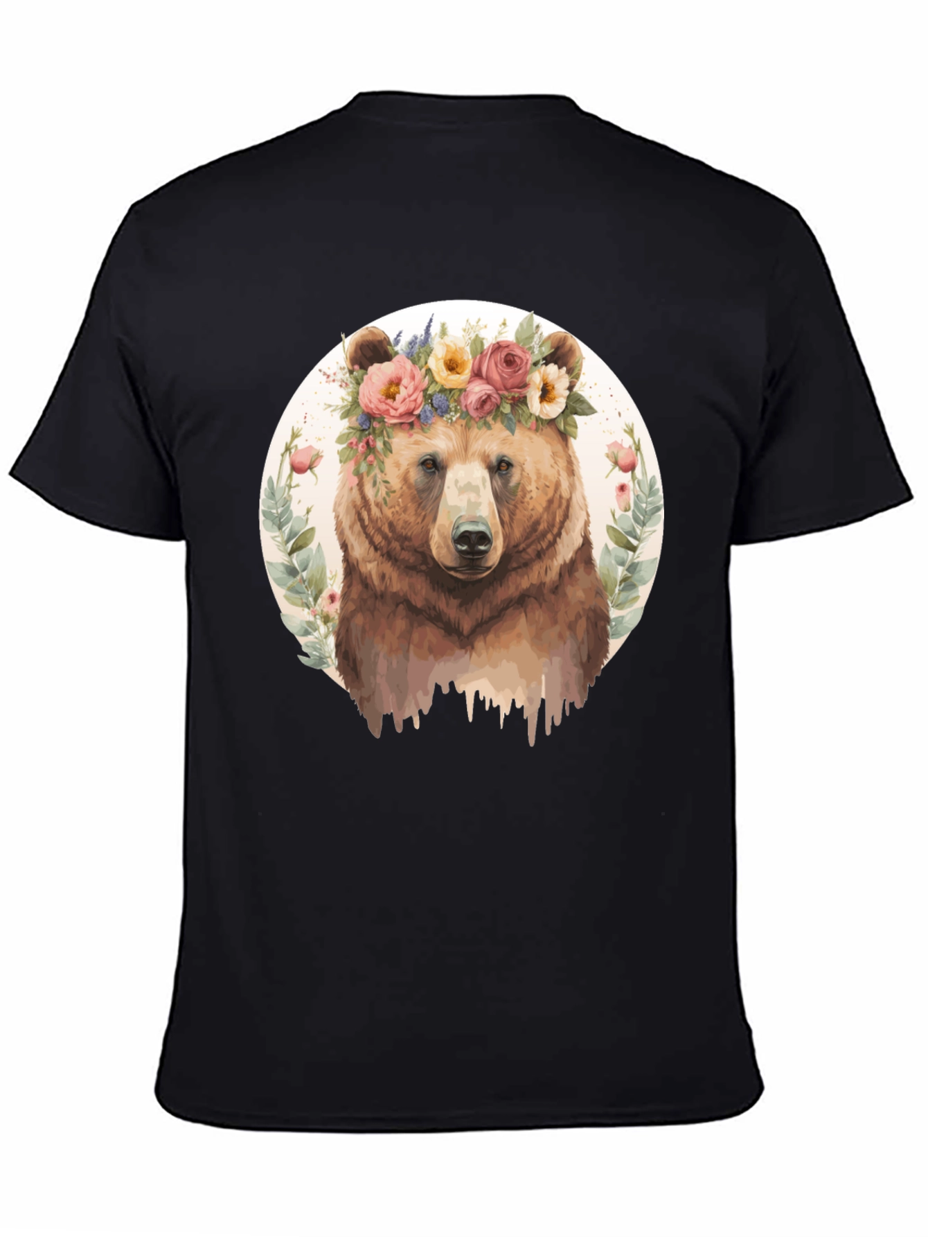 Floral Bear Graphic Tee - Mens Black T-Shirt
