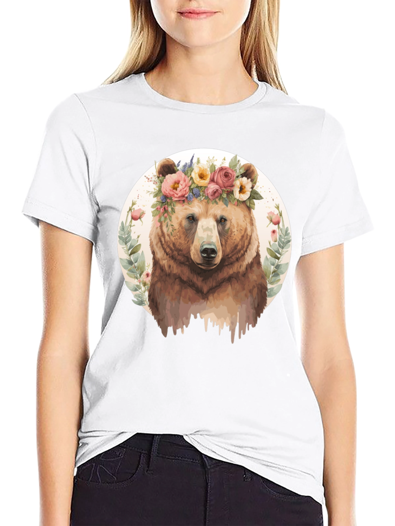 Floral Bear Graphic Tee - Mens Black T-Shirt