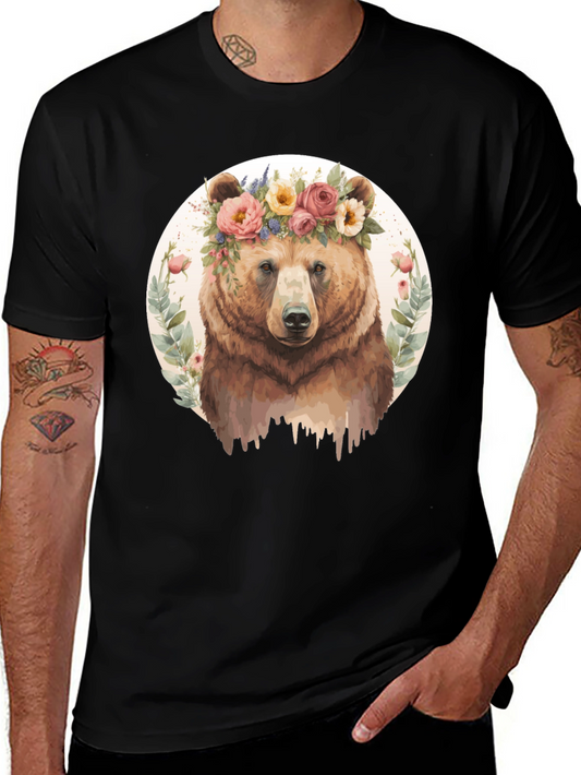 Floral Bear Graphic Tee - Mens Black T-Shirt