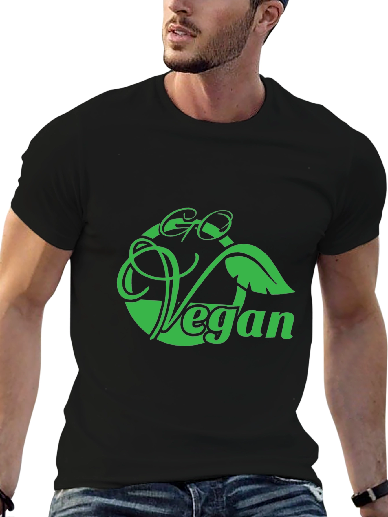 Go Vegan Graphic Tee - Black Cotton Blend T-Shirt