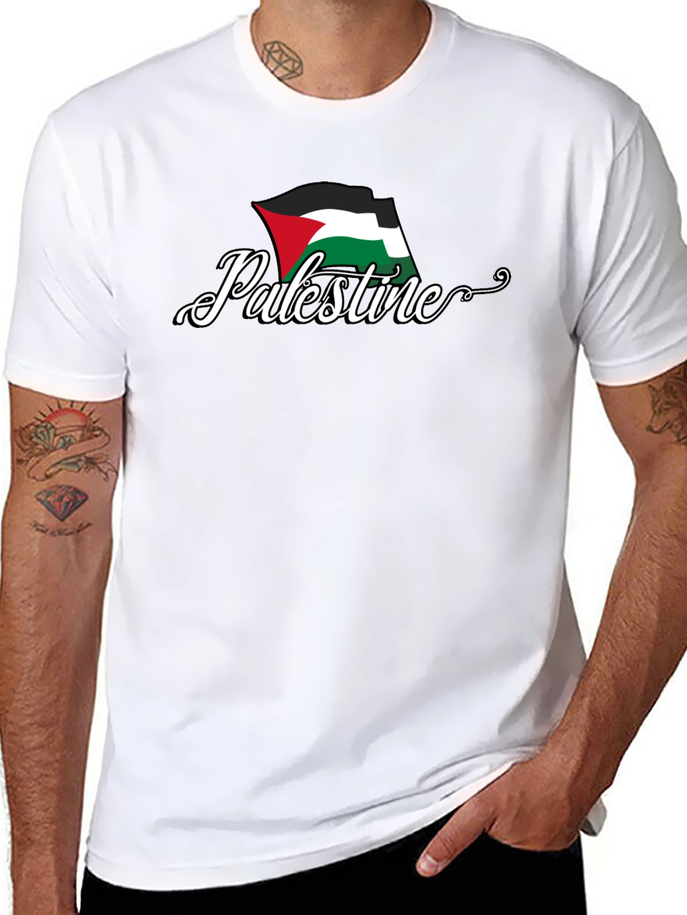 Palestine Flag Graphic T-Shirt - Black Cotton Tee