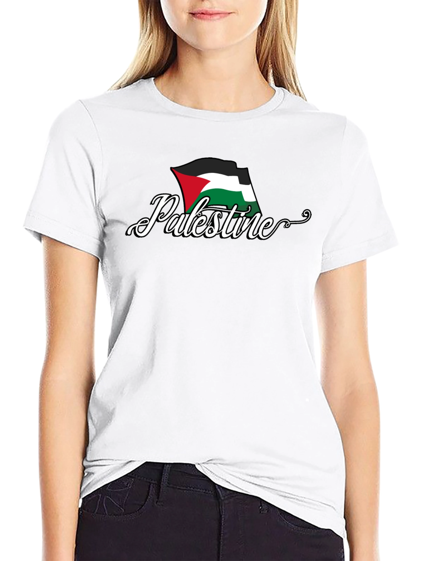 Palestine Flag Graphic T-Shirt - Black Cotton Tee