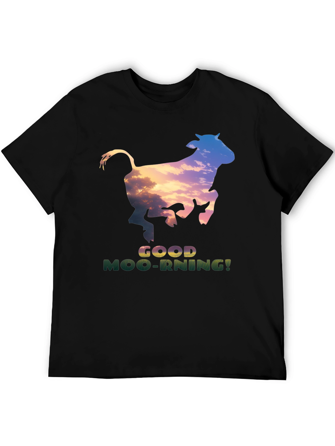 Good Moo-rning T-Shirt - Unique Cow Sunset Design