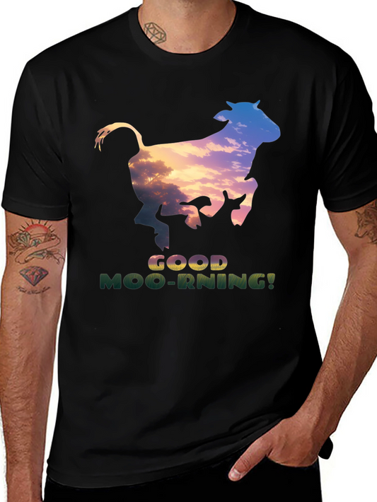 Good Moo-rning T-Shirt - Unique Cow Sunset Design