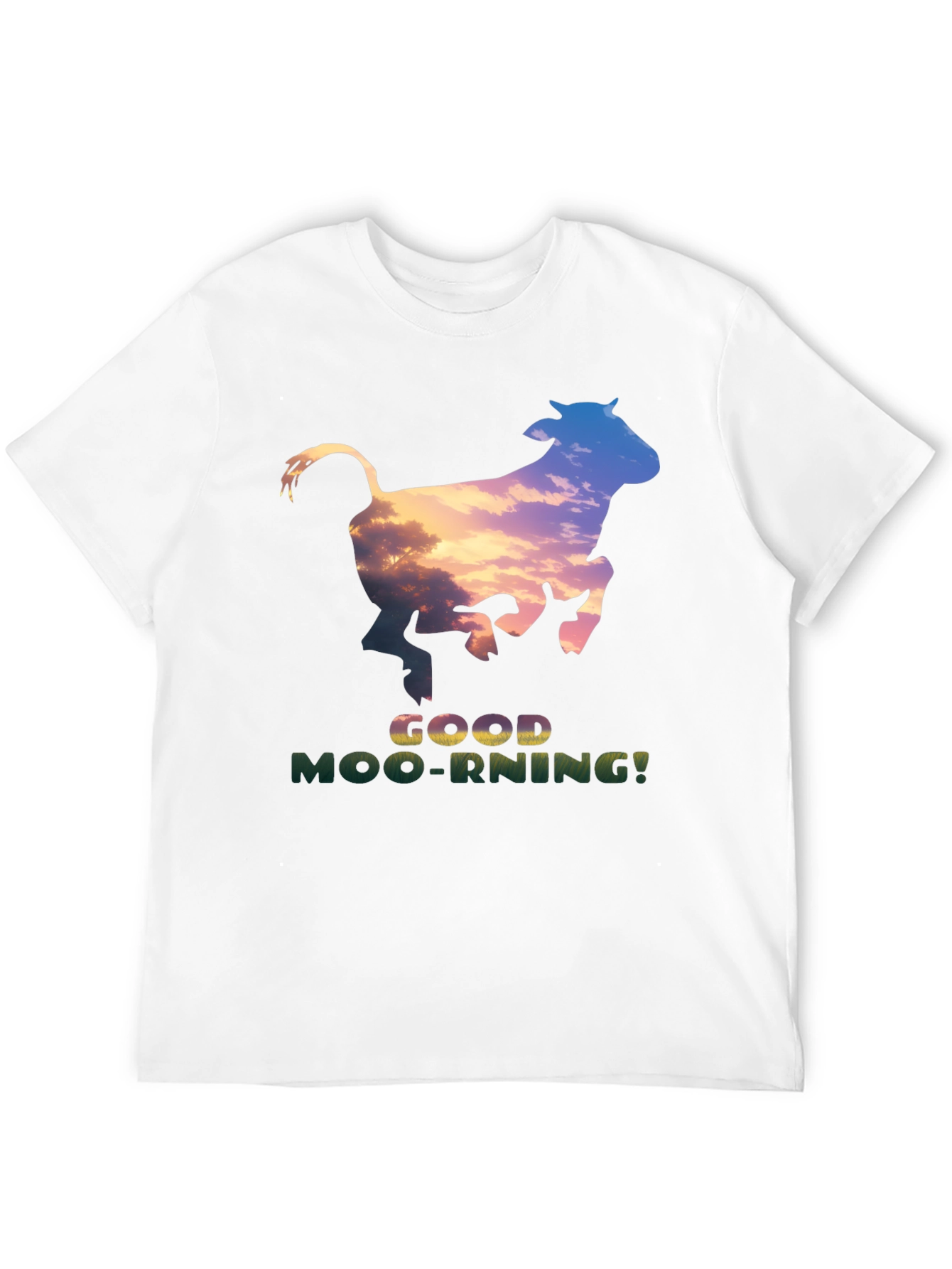 Good Moo-rning T-Shirt - Unique Cow Sunset Design