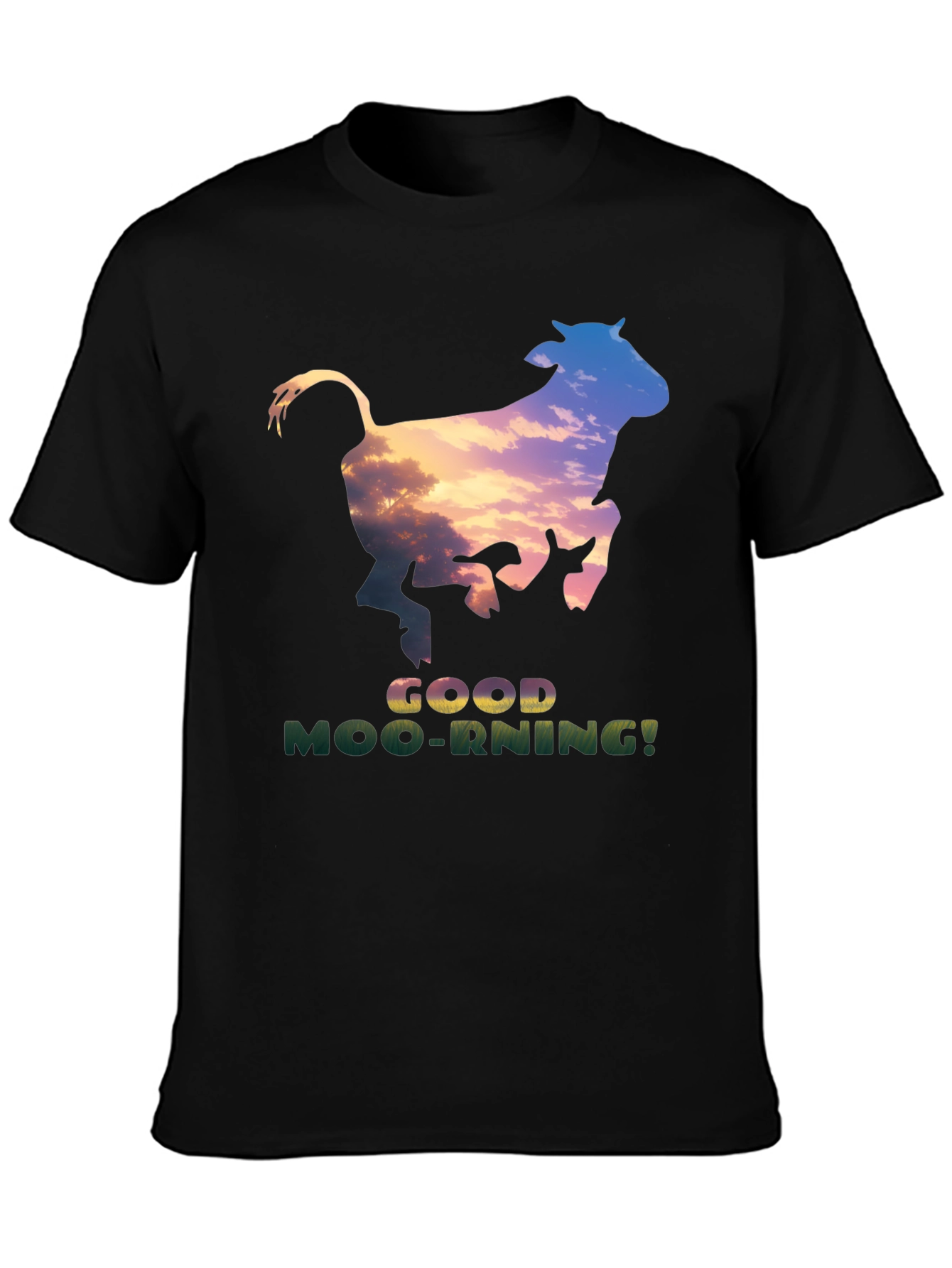 Good Moo-rning T-Shirt - Unique Cow Sunset Design