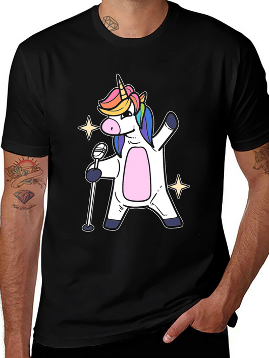 Unicorn Singer Graphic T-Shirt - Black Cotton Tee