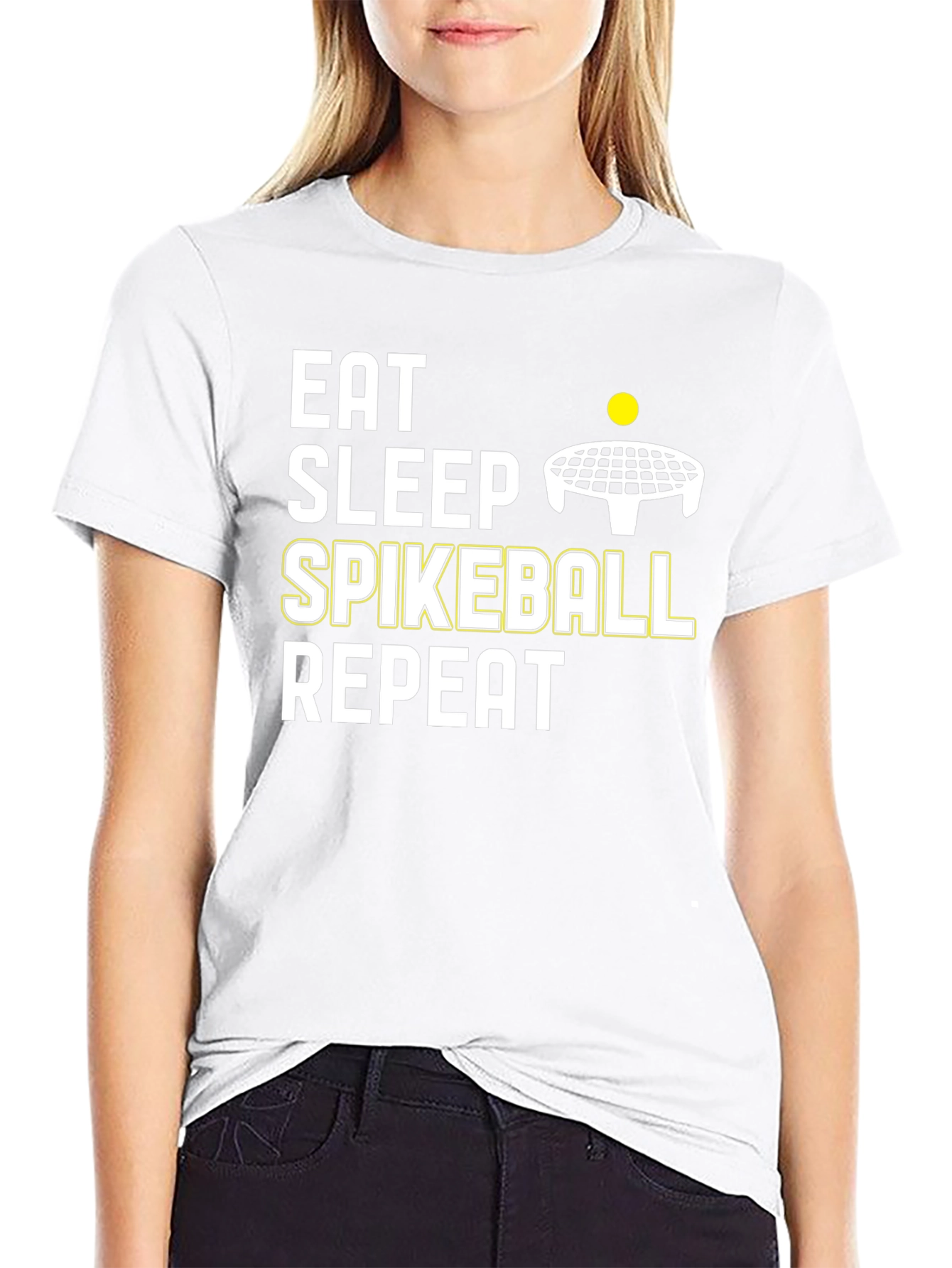 Eat Sleep Spikeball Repeat - Black Cotton T-Shirt