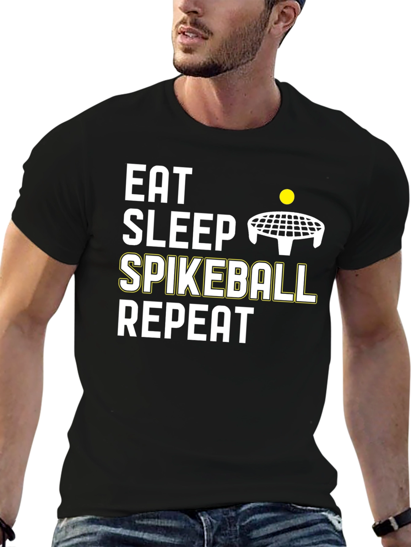 Eat Sleep Spikeball Repeat - Black Cotton T-Shirt